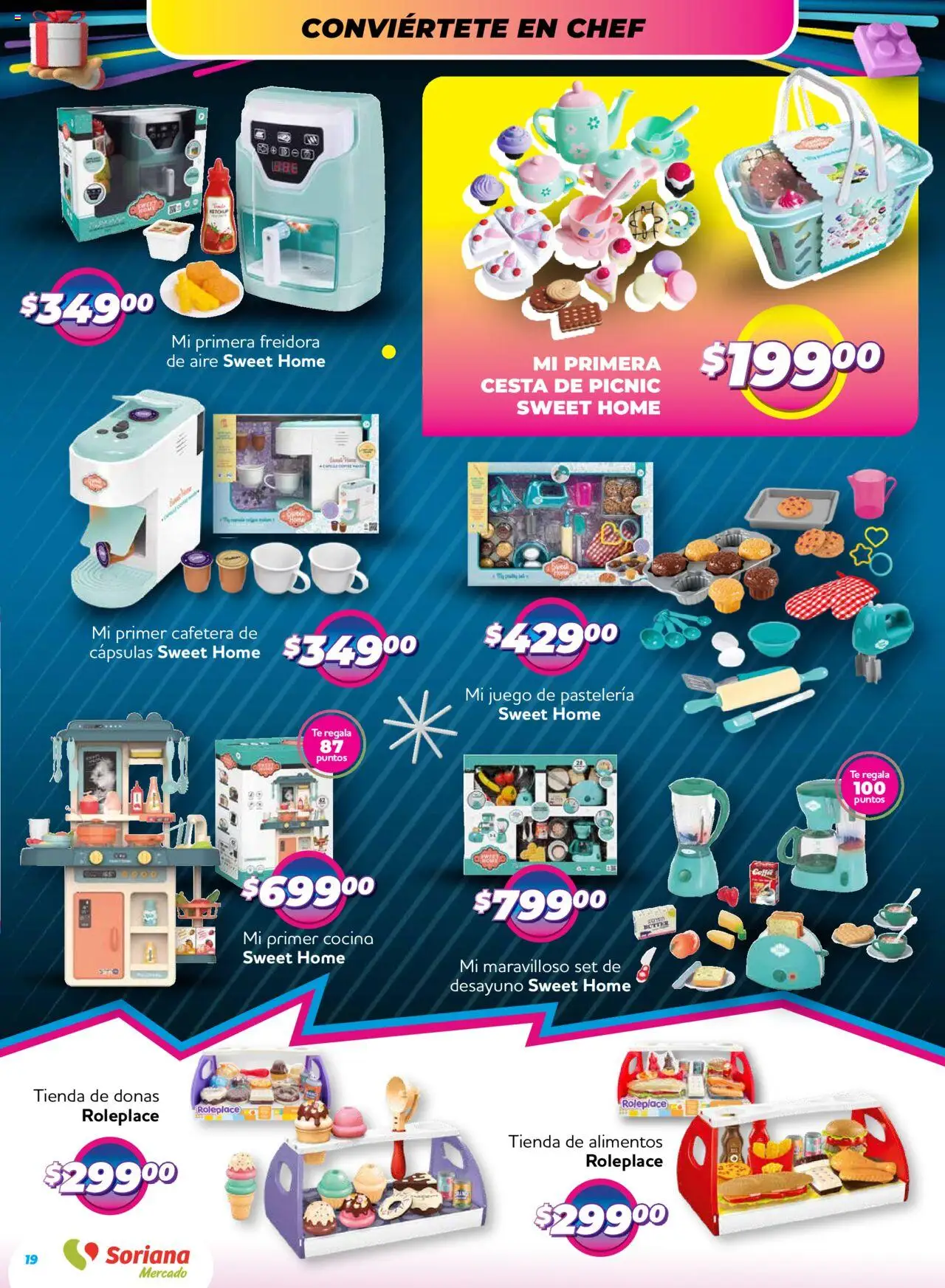 Nuevas ofertas de Soriana válidas en toda la República Mexicana desde el 09.10.2025. ¡Encuentra las mejores ofertas en Soriana - Reino de los Juguetes Mercado Nacional! | Página: 19 | Productos: Juego, Cocina, Freidora, Té