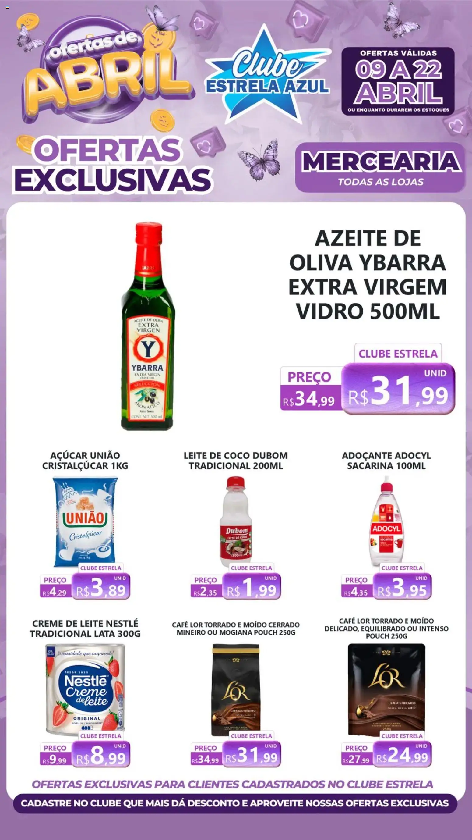 Estrela Azul Folheto - válido de 09.04.2026 | Página: 2 | Produtos: Adoçante, Açúcar, Creme de leite, Azeite