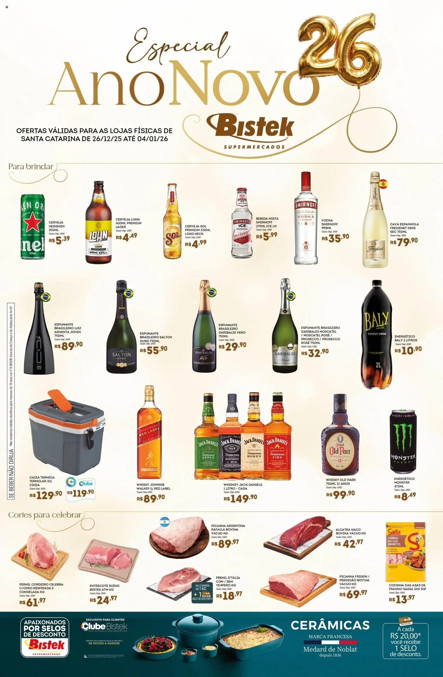 Bistek Supermercados Folheto - válido de 26.12.2025 | Página: 1 | Produtos: Whisky, Alcatra, Cordeiro, Vodka