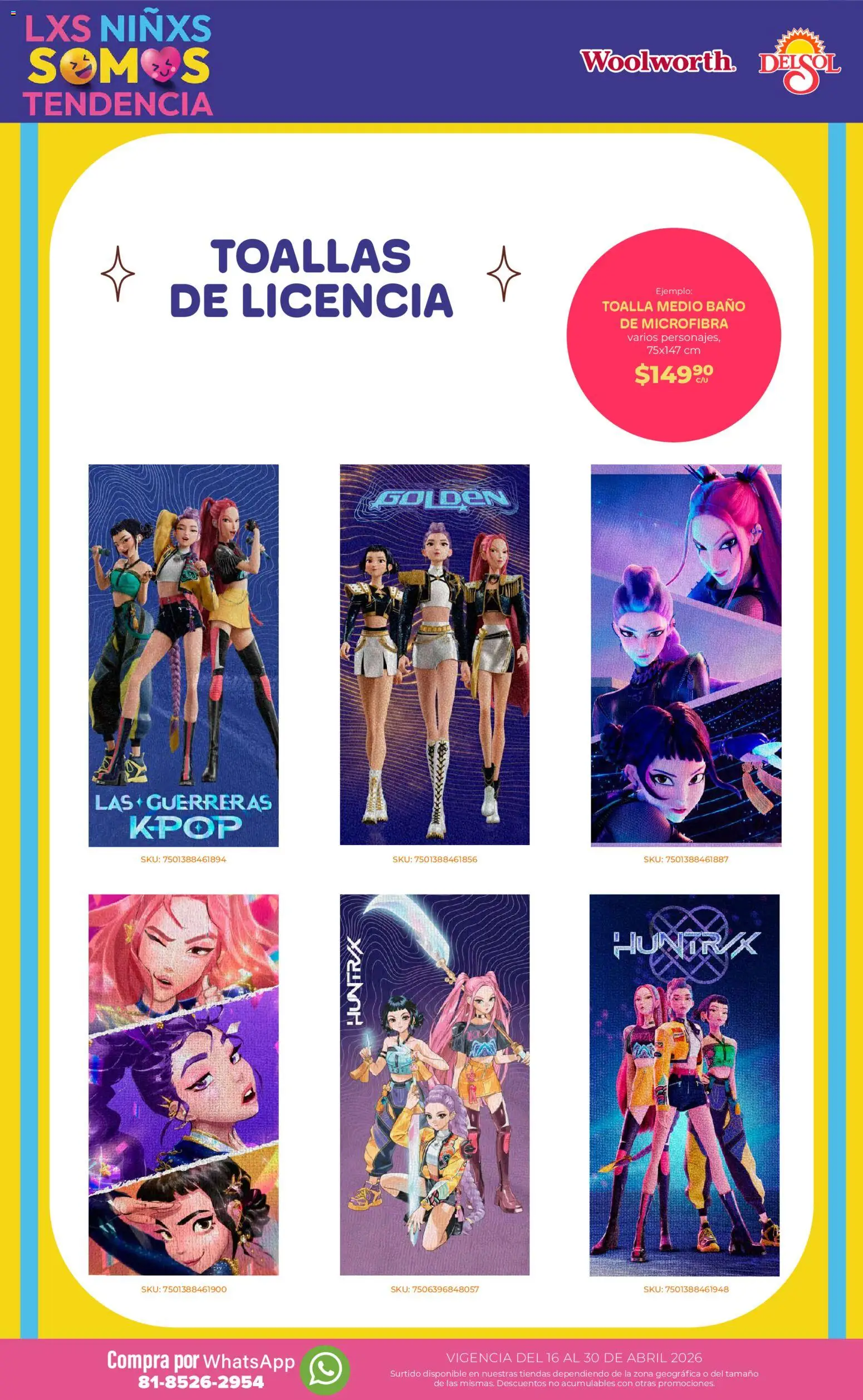 Nuevas ofertas de Del Sol y Woolworth válidas en toda la República Mexicana desde el 16.04.2026. ¡Encuentra las mejores ofertas en Del Sol y Woolworth katalog Día del Niño 2026! | Página: 21 | Productos: Toalla, Toallas, Baño