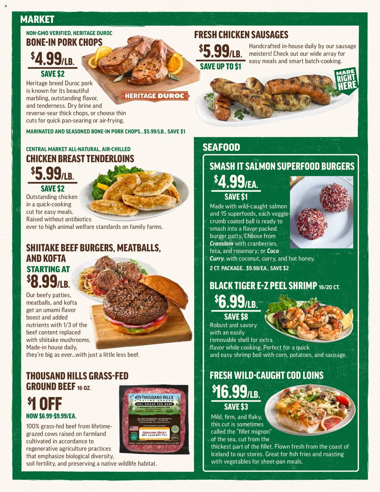 Central Market Weekly Ad - valid from 01.01.2026 | Page: 3 | Products: Pork, Vegetables, Seafood, Sausage