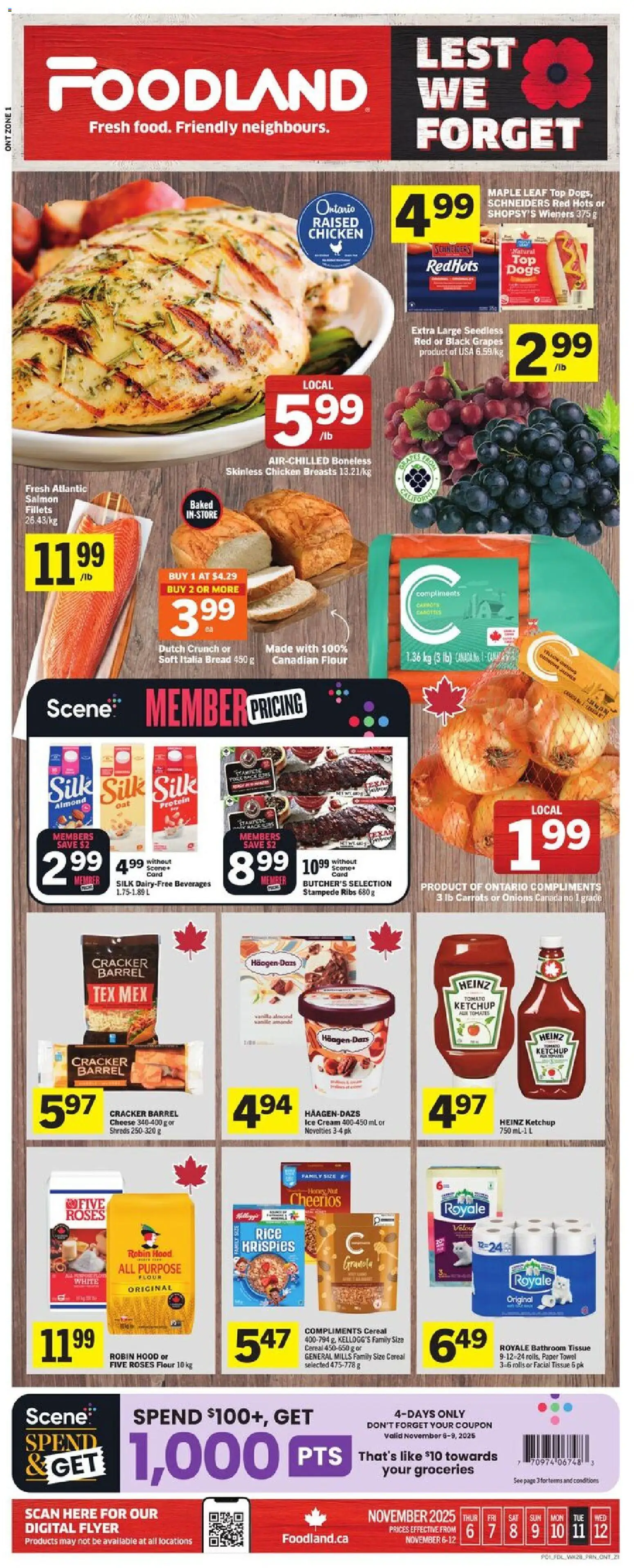 Foodland flyer valid from 06.11.2025 | Page: 1 | Products: Rice, Cream, Ice cream, Chicken breasts