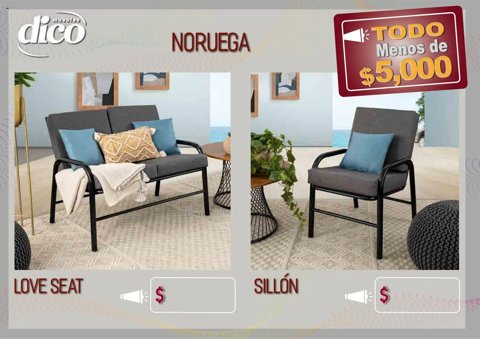 Nuevas ofertas de Muebles Dico válidas en toda la República Mexicana desde el 09.04.2026. ¡Encuentra las mejores ofertas en Muebles Dico catálogo Todo menos de 5000 Pacifico! | Página: 27 | Productos: Sillón