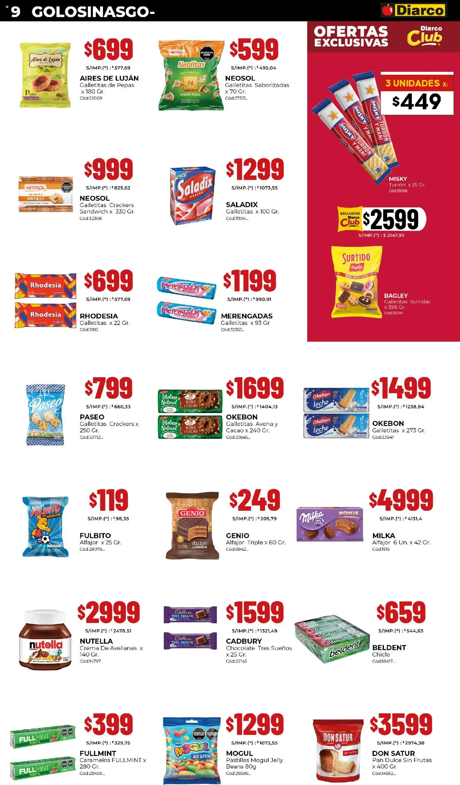 Diarco - Ofertas Pueblo Interior │ válido desde el 27.10.2025 | Página: 9 | Productos: Mousse, Chicle, Alfajor, Turrón