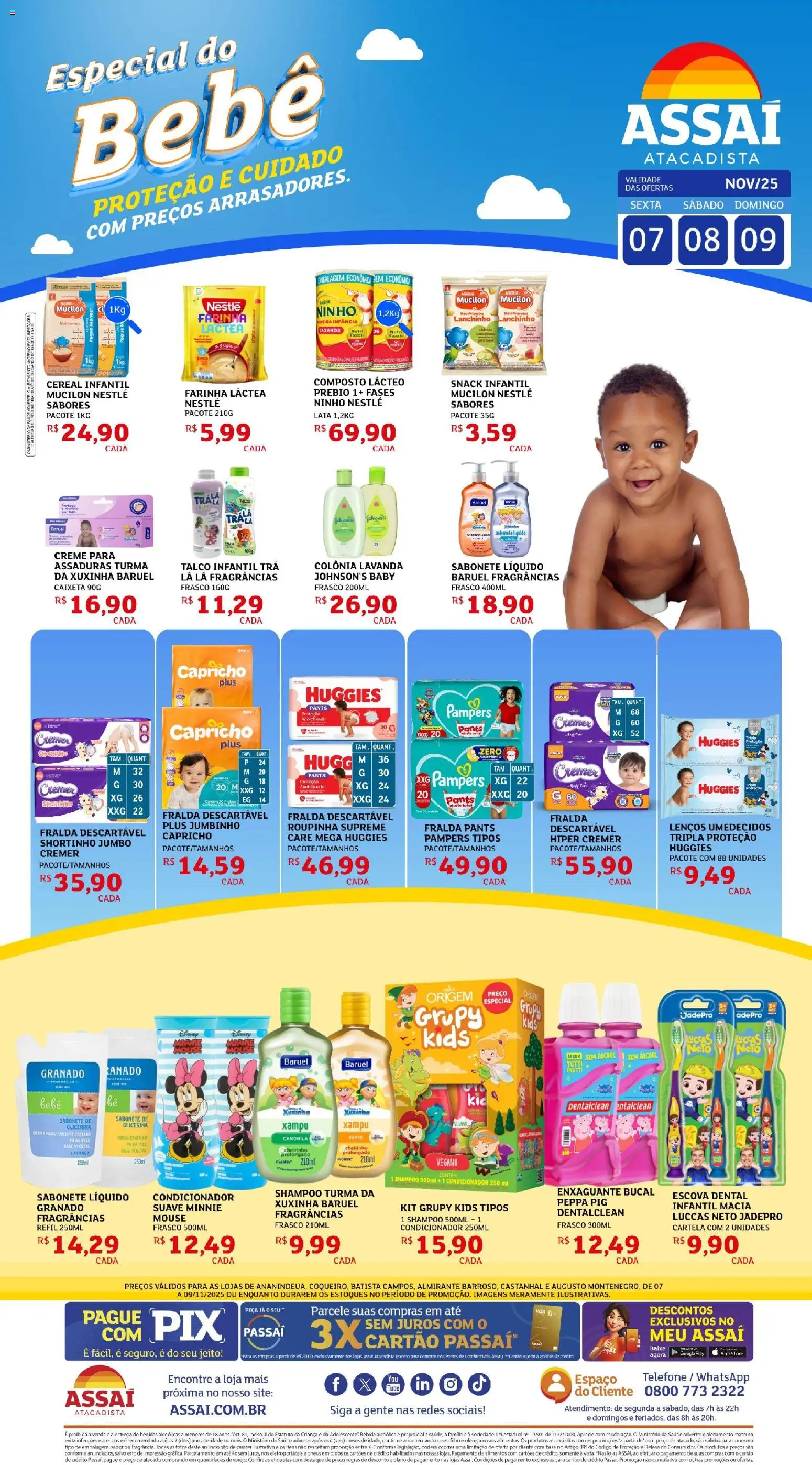Assaí Atacadista Folheto - válido de 07.11.2025 | Página: 1 | Produtos: Xampu, Pneus, Telefone, Mucilon