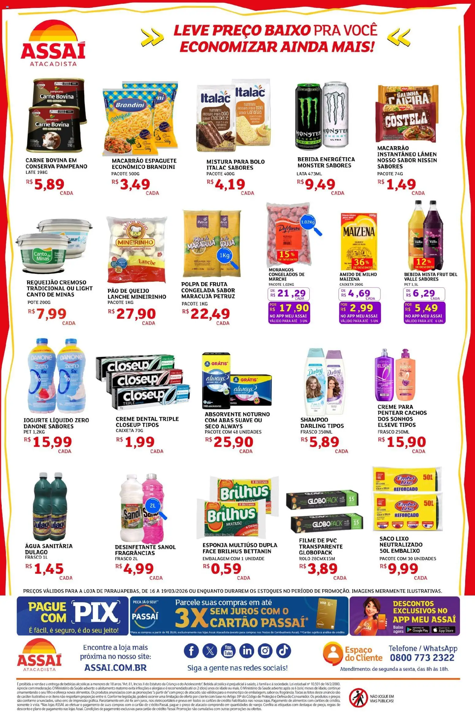 Assaí Atacadista Folheto - válido de 16.03.2026 | Página: 2 | Produtos: Espaguete, Pneus, Creme para pentear, Telefone