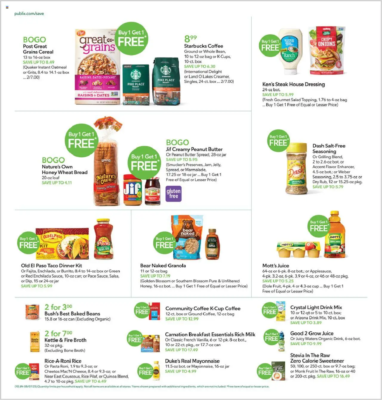 Publix Weekly Ad - valid from 06.08.2025 | Page: 10 | Products: Milk, Butter, Rice, Bag