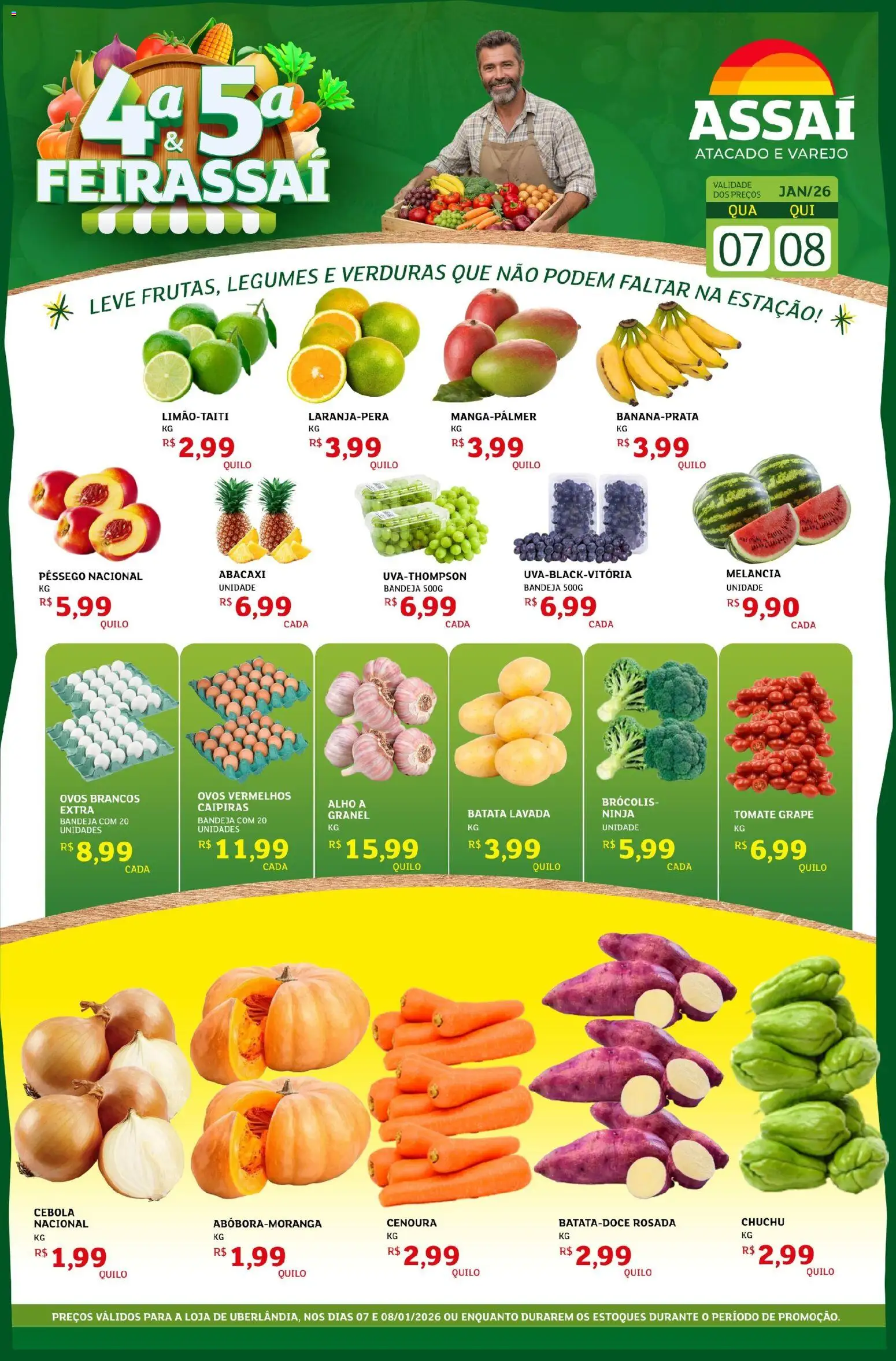 Assaí Atacadista Folheto - válido de 07.01.2026 | Página: 1 | Produtos: Cebola, Abacaxi, Bandeja, Batata