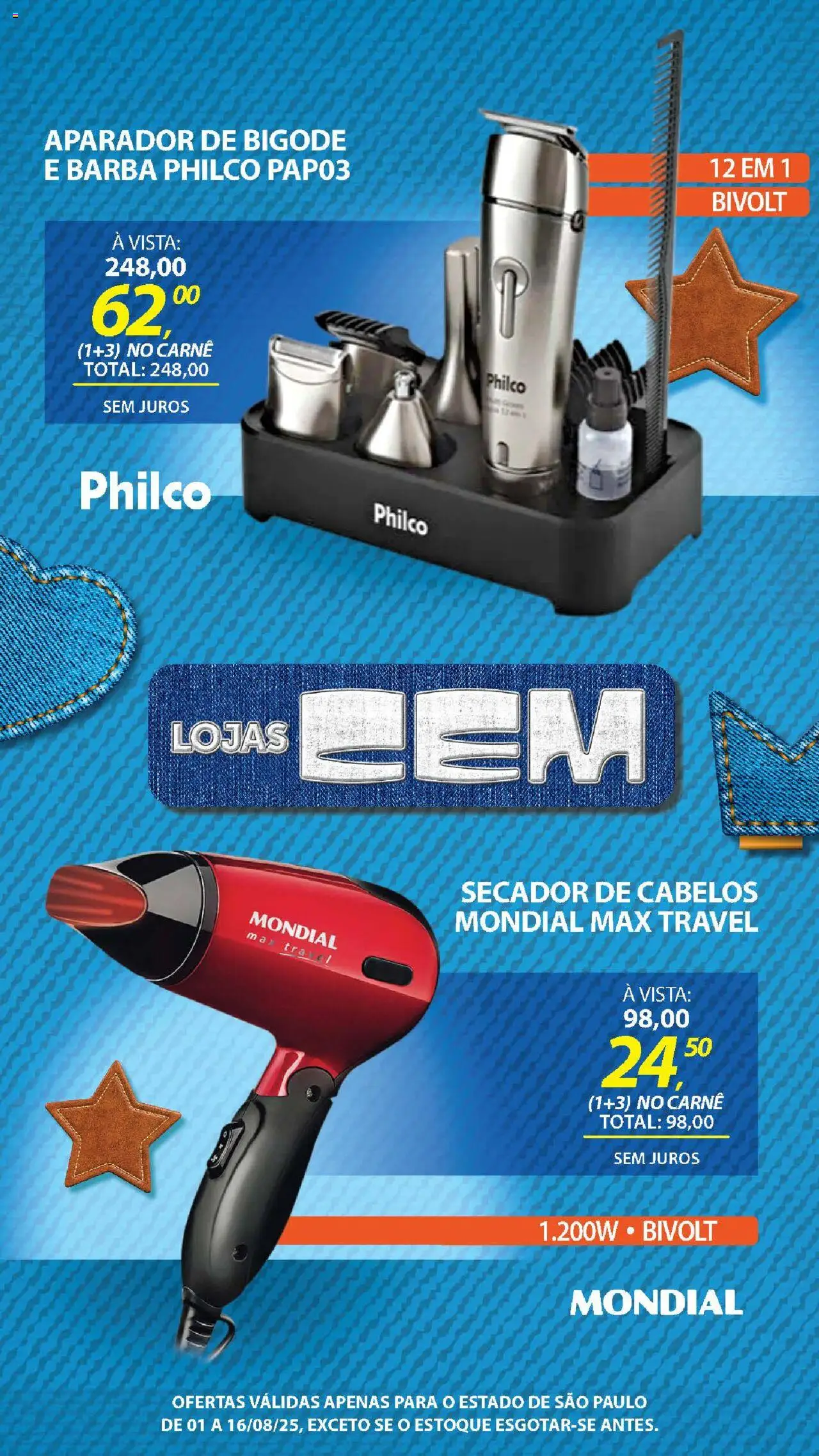 Lojas Cem Folheto - válido de 01.08.2025 | Página: 121 | Produtos: Secador, Aparador, Carne