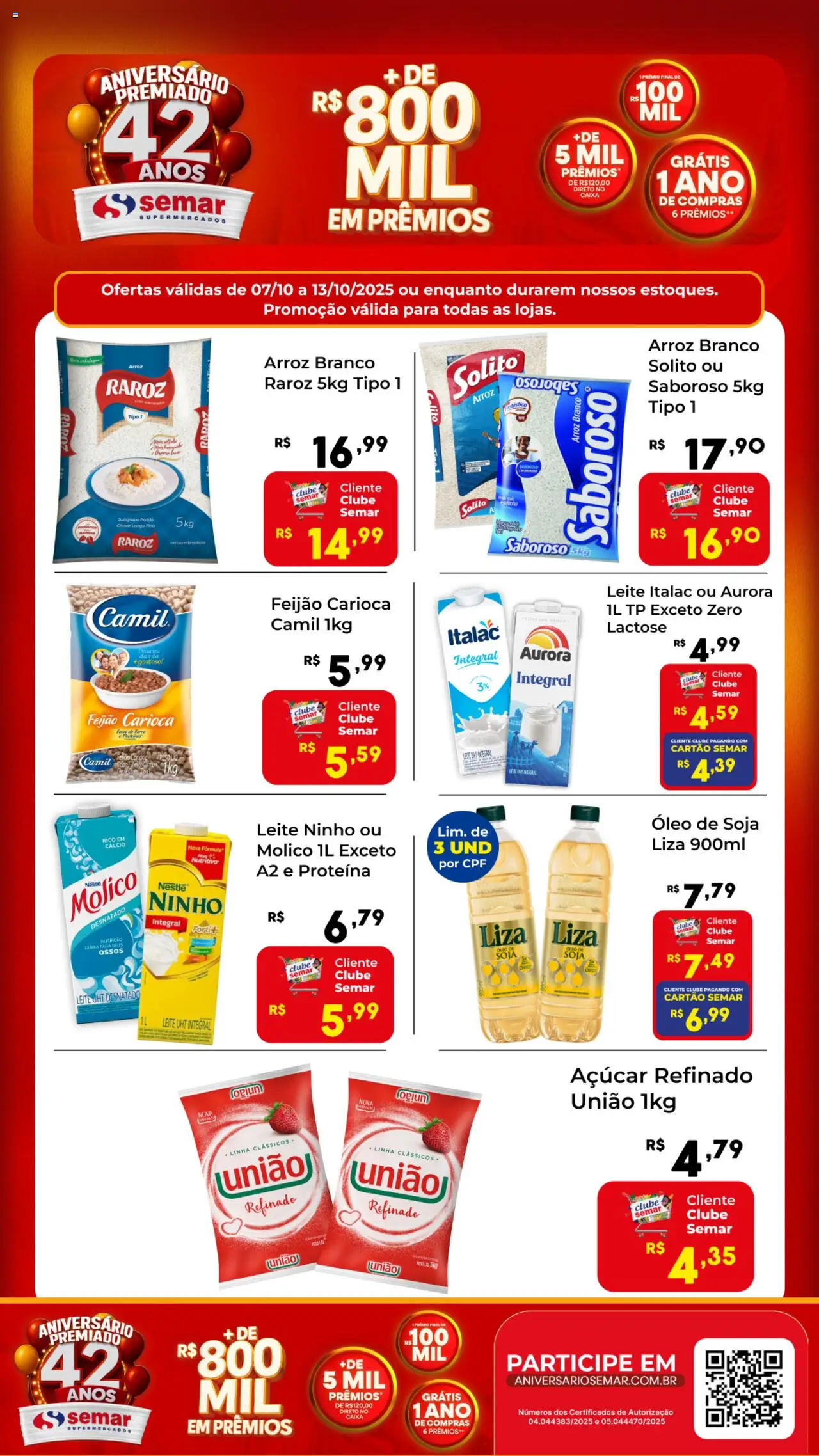 Semar Supermercado Folheto - válido de 07.10.2025 | Página: 6 | Produtos: Feijão, Caixa, Leite, Óleo