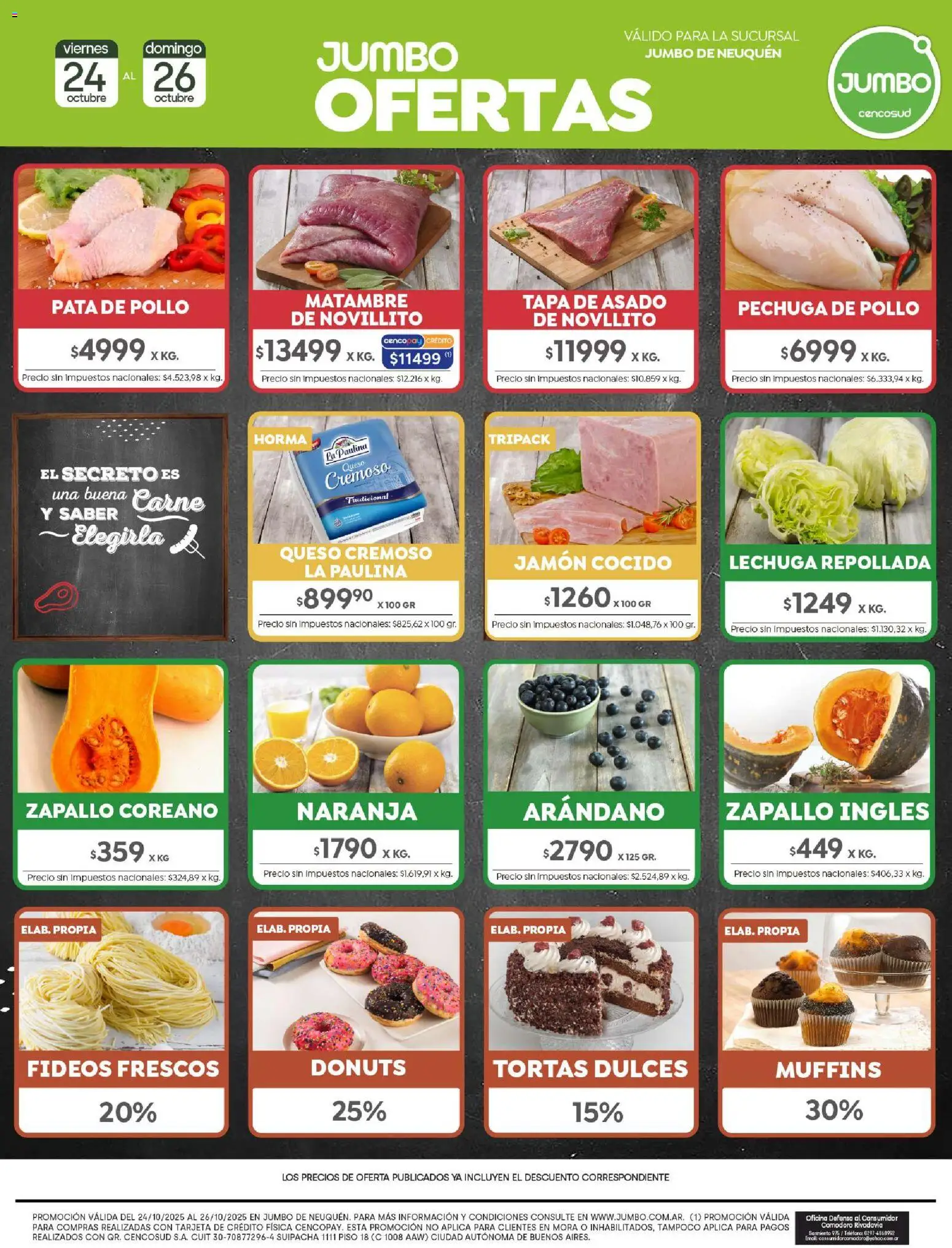 Jumbo - Ofertas | Neuquén │ válido desde el 24.10.2025 | Página: 7 | Productos: Pollo, Zapallo, Queso, Fideos