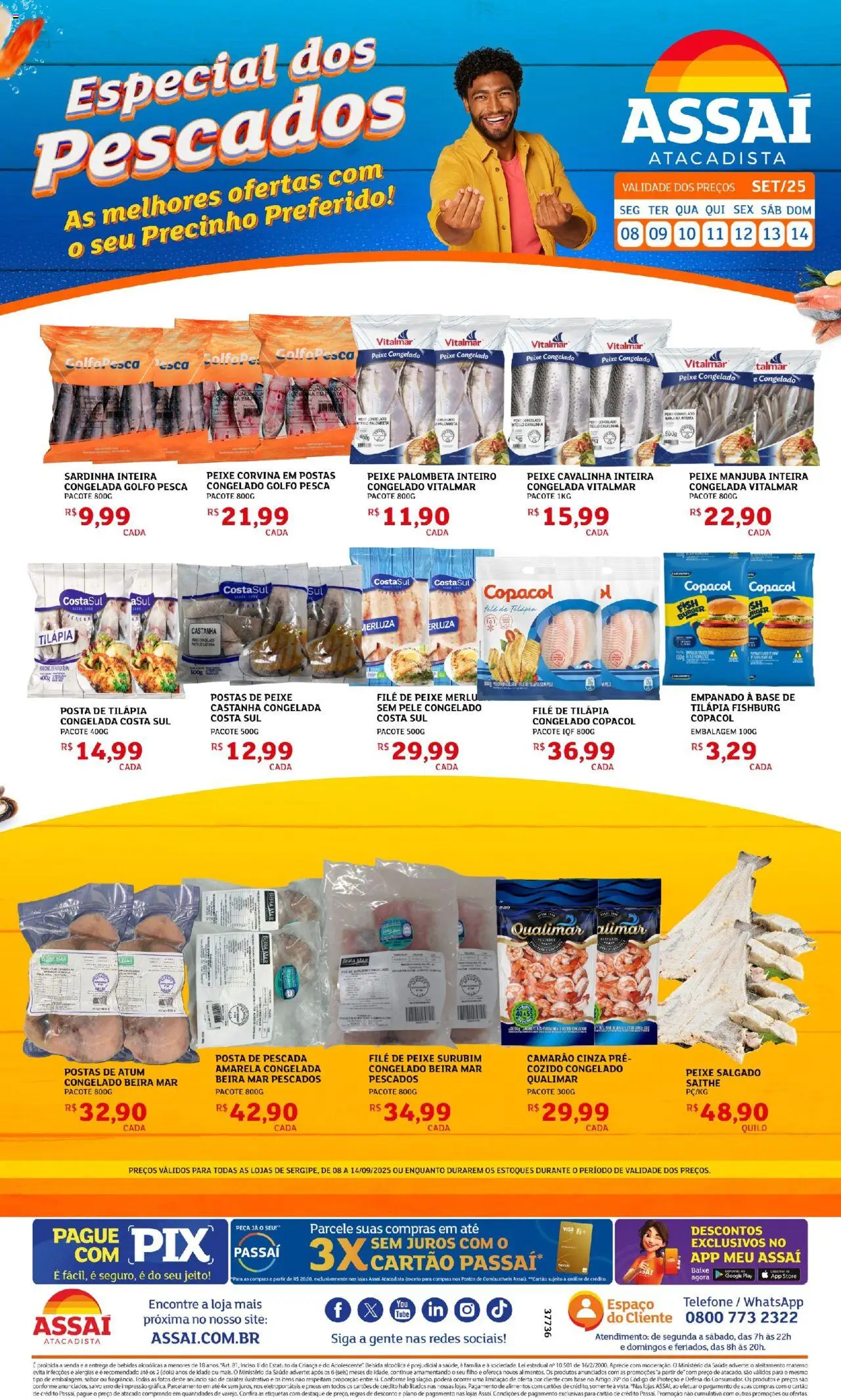 Assaí Atacadista Folheto - válido de 08.09.2025 | Página: 1 | Produtos: Peixe, Sardinha, Atum, Filé de tilápia