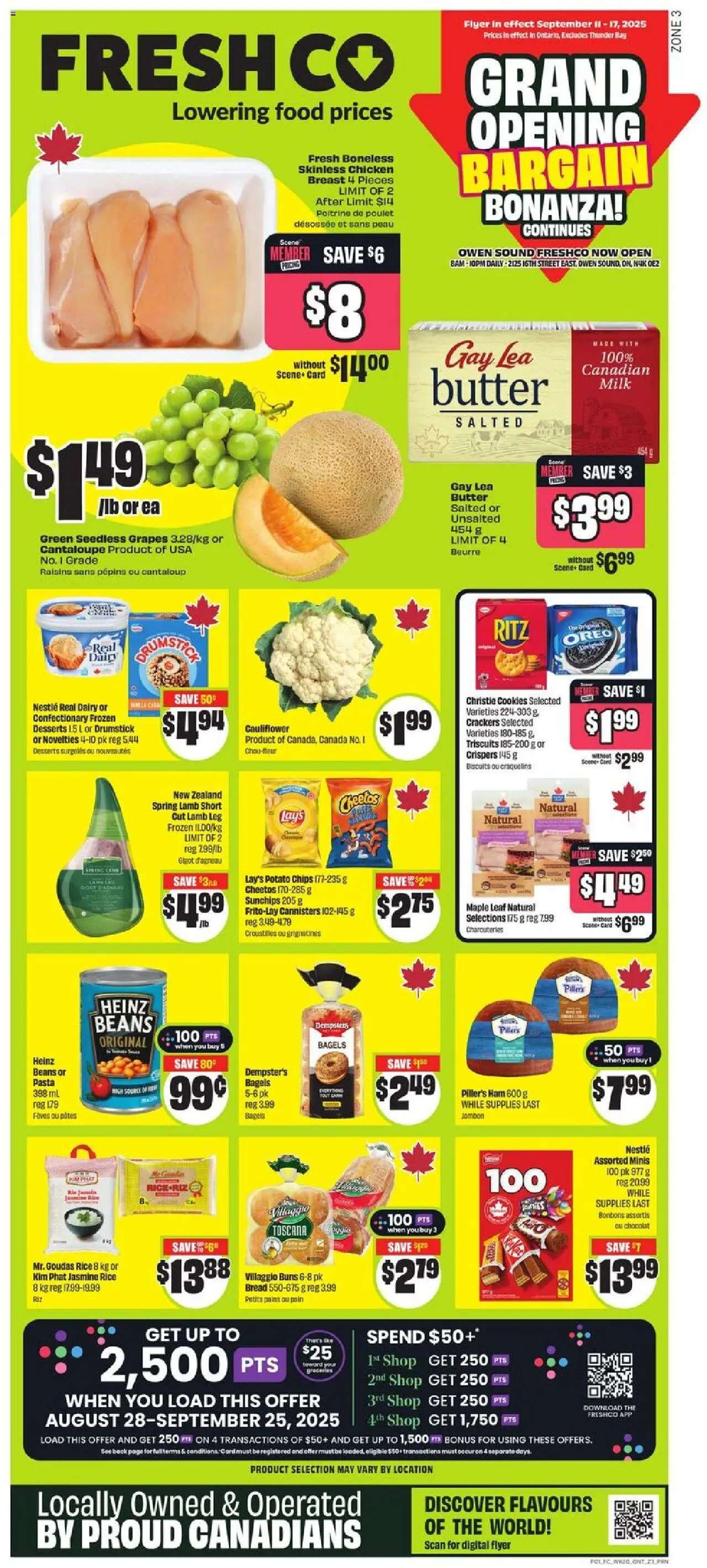 FreshCo flyer valid from 11.09.2025 | Page: 1 | Products: Rice, Pasta, Milk, Chicken