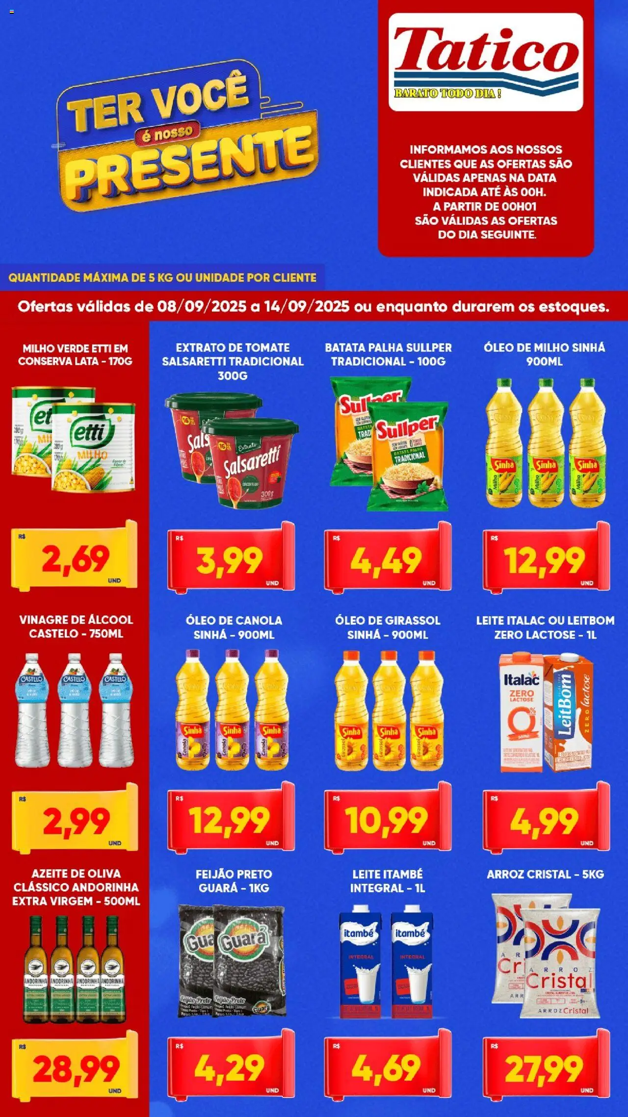 Tatico Folheto - válido de 08.09.2025 | Página: 3 | Produtos: Leite, Arroz, Óleo de girassol, Azeite
