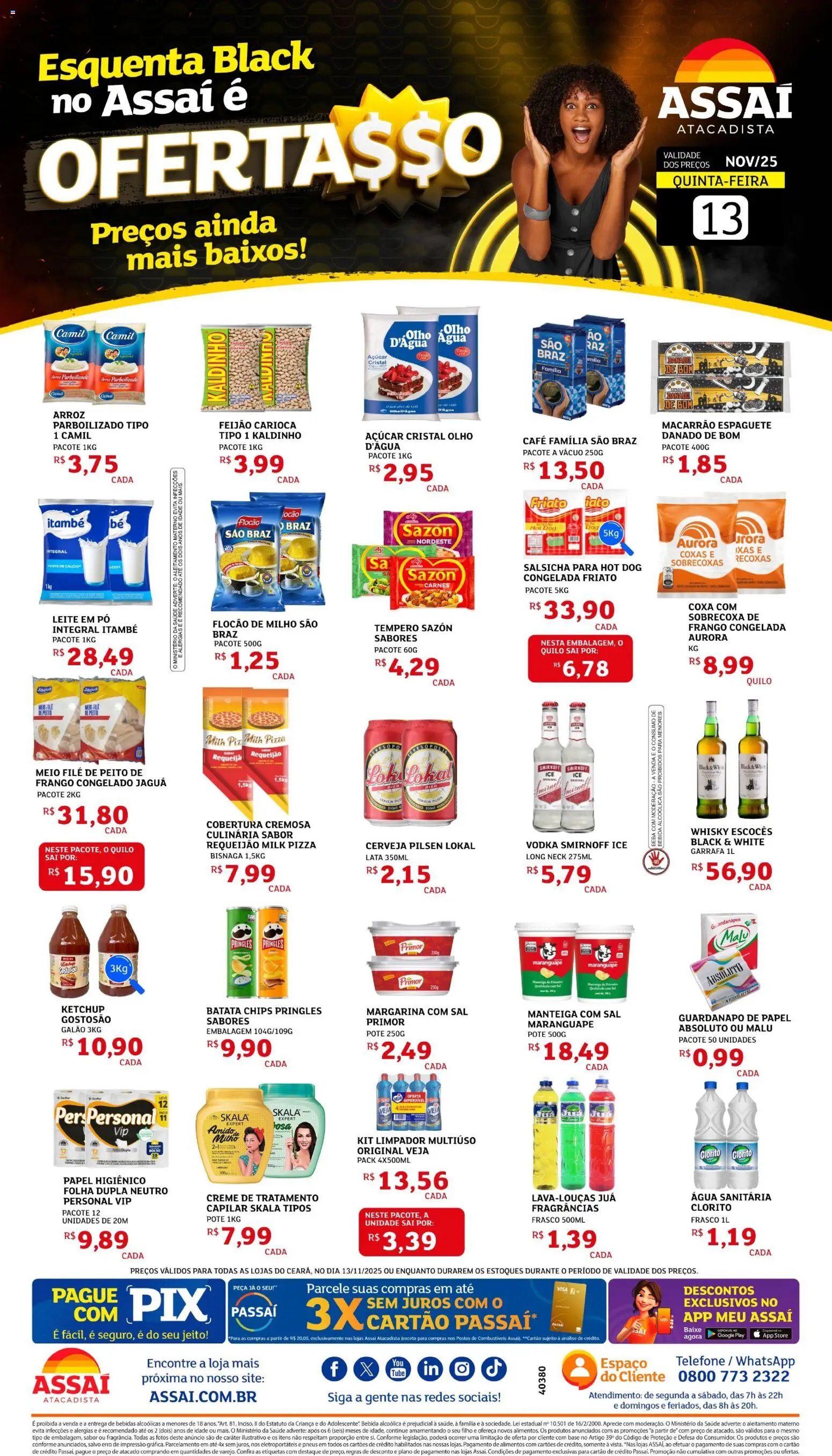 Assaí Atacadista Folheto - válido de 13.11.2025 | Página: 1 | Produtos: Espaguete, Limpador multiuso, Telefone, Sal