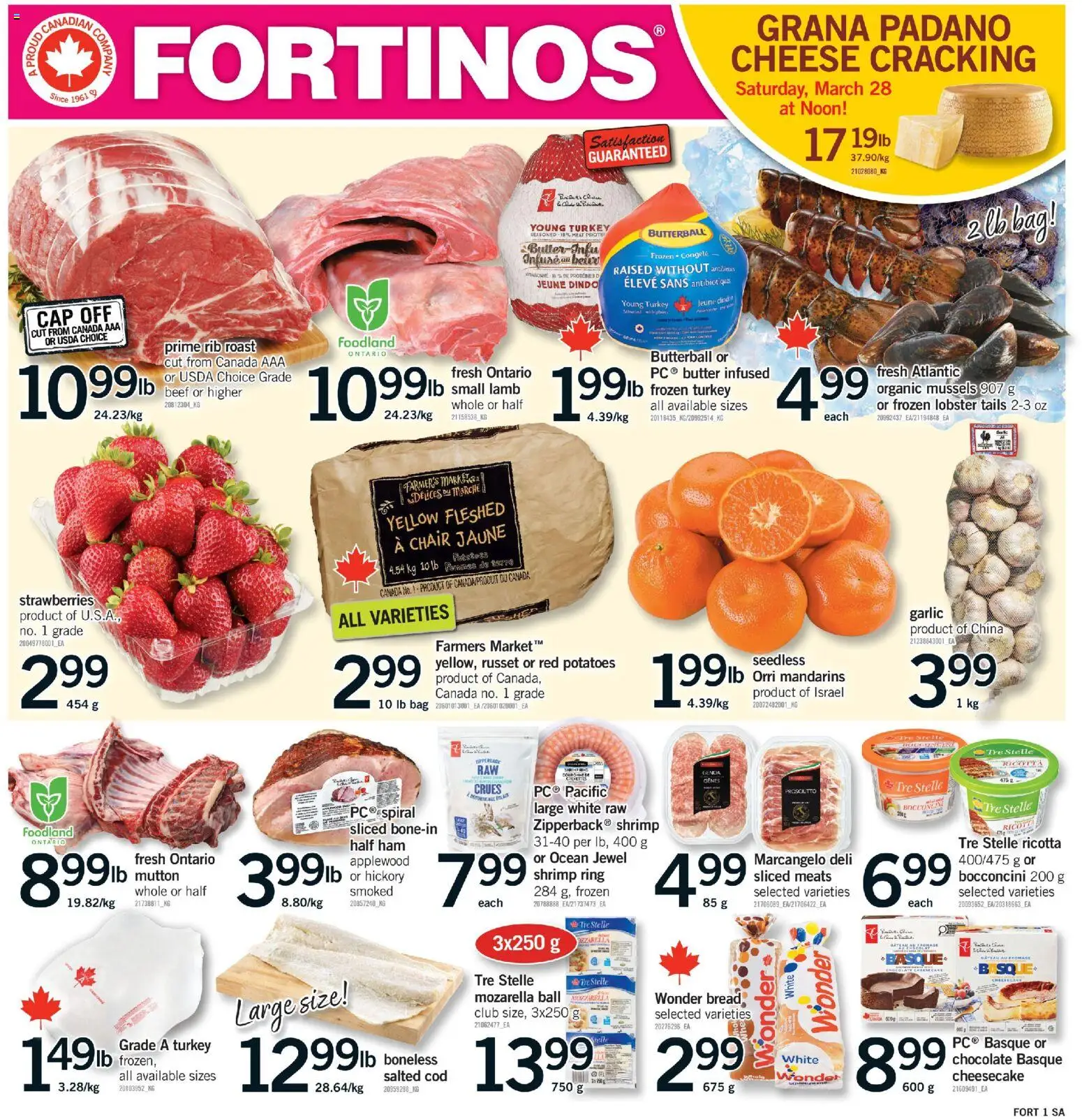 Fortinos flyer valid from 26.03.2026 | Page: 1 | Products: Strawberries, Cap, Potatoes, Cheese