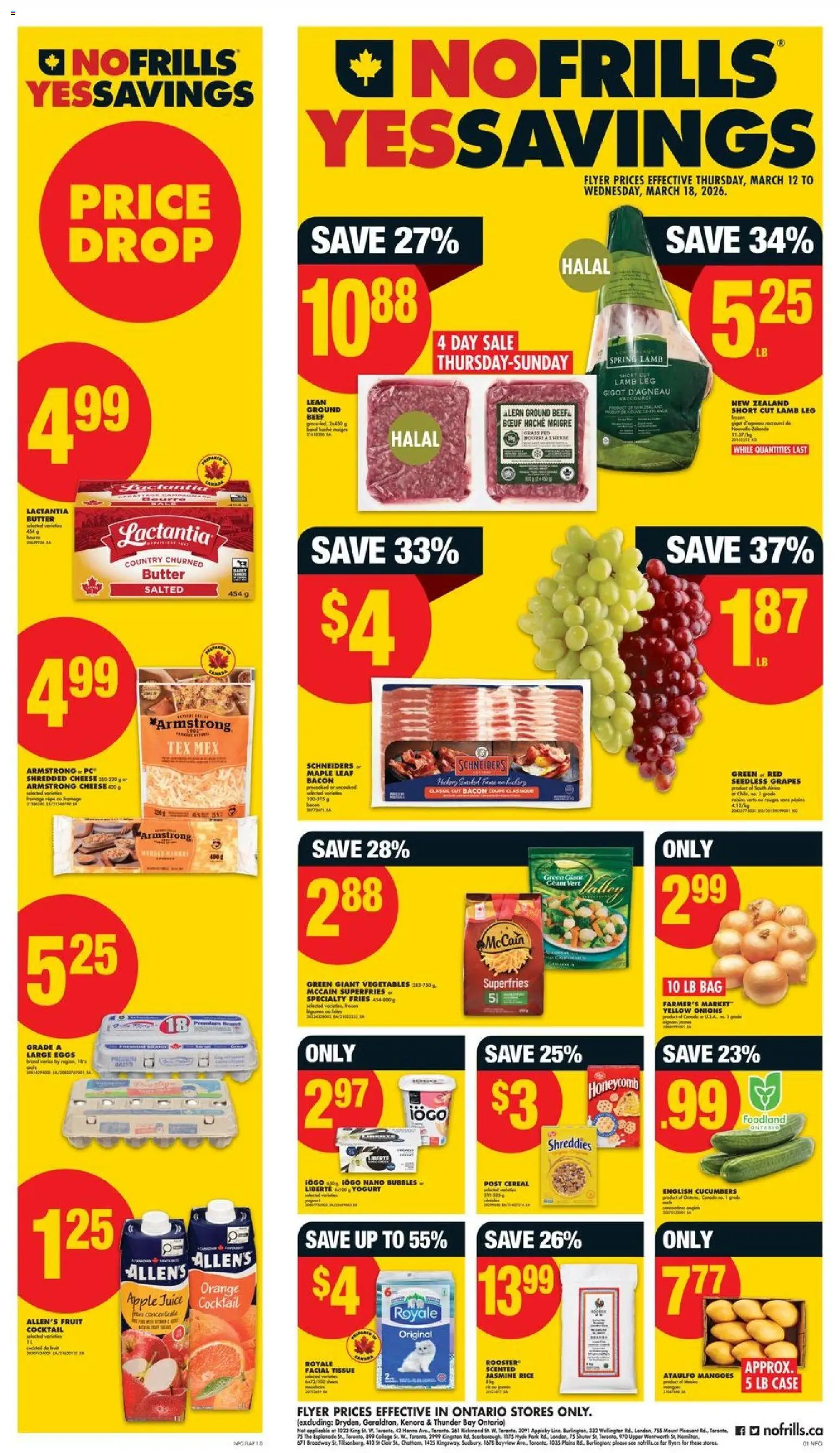 No Frills flyer valid from 12.03.2026 | Page: 1 | Products: Cucumbers, Butter, Cheese, Yogurt