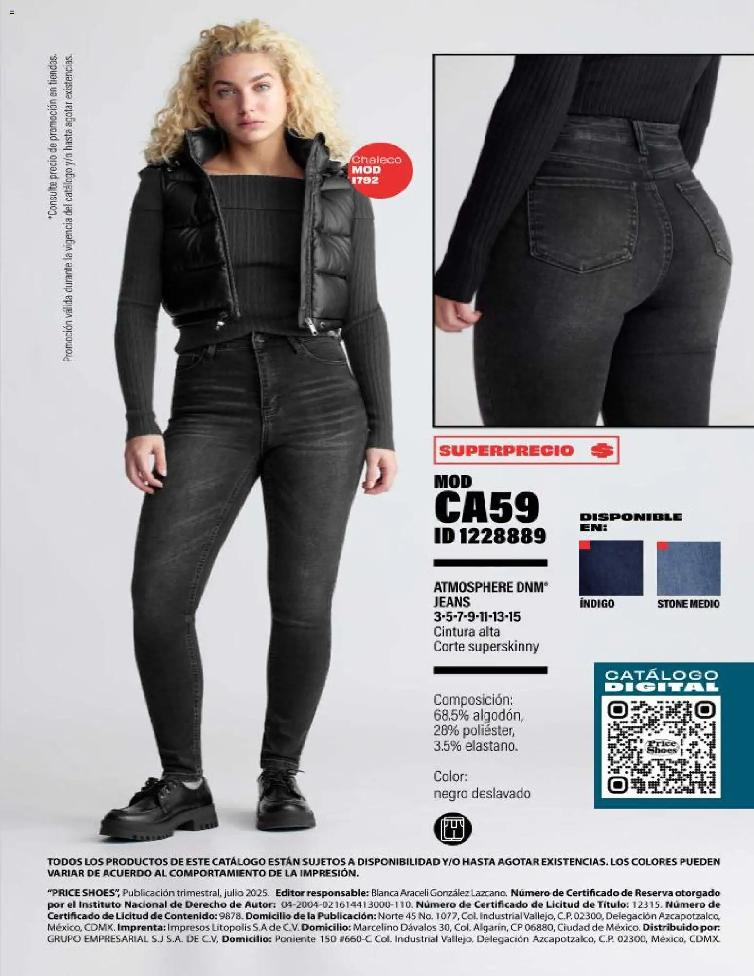 Nuevas ofertas de Price Shoes válidas en toda la República Mexicana desde el 15.11.2025. ¡Encuentra las mejores ofertas en Price Shoes catálogo Jeans Básicos! | Página: 8 | Productos: Chaleco, Col