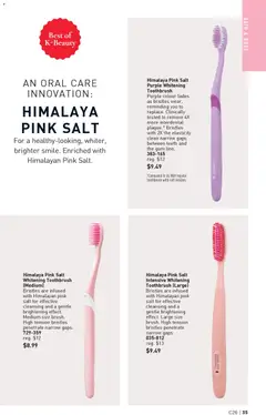 Preview of Himalaya Pink Salt Purple Whitening Toothbrush, Purple colour fades as bristles wear, reminding you to replace. Clinically tested to remove 4X more interdental plaque.* Bristles with 2X the elasticity clean narrow gaps between teeth and the gum line. from shop Avon valid from 18.12.2025 | Page: 35