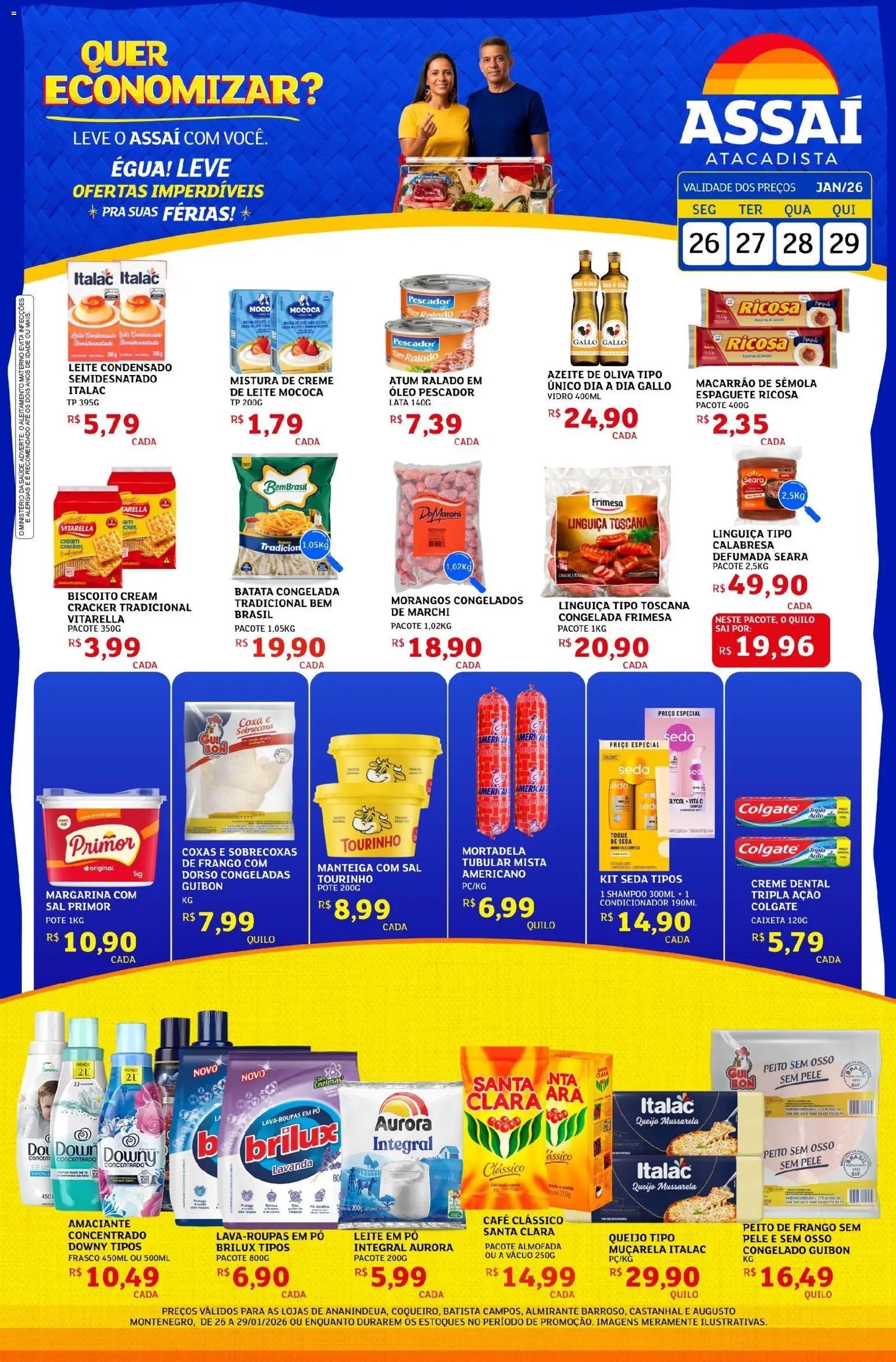 Assaí Atacadista Folheto - válido de 26.01.2026 | Página: 1 | Produtos: Leite, Óleo, Muçarela, Macarrão