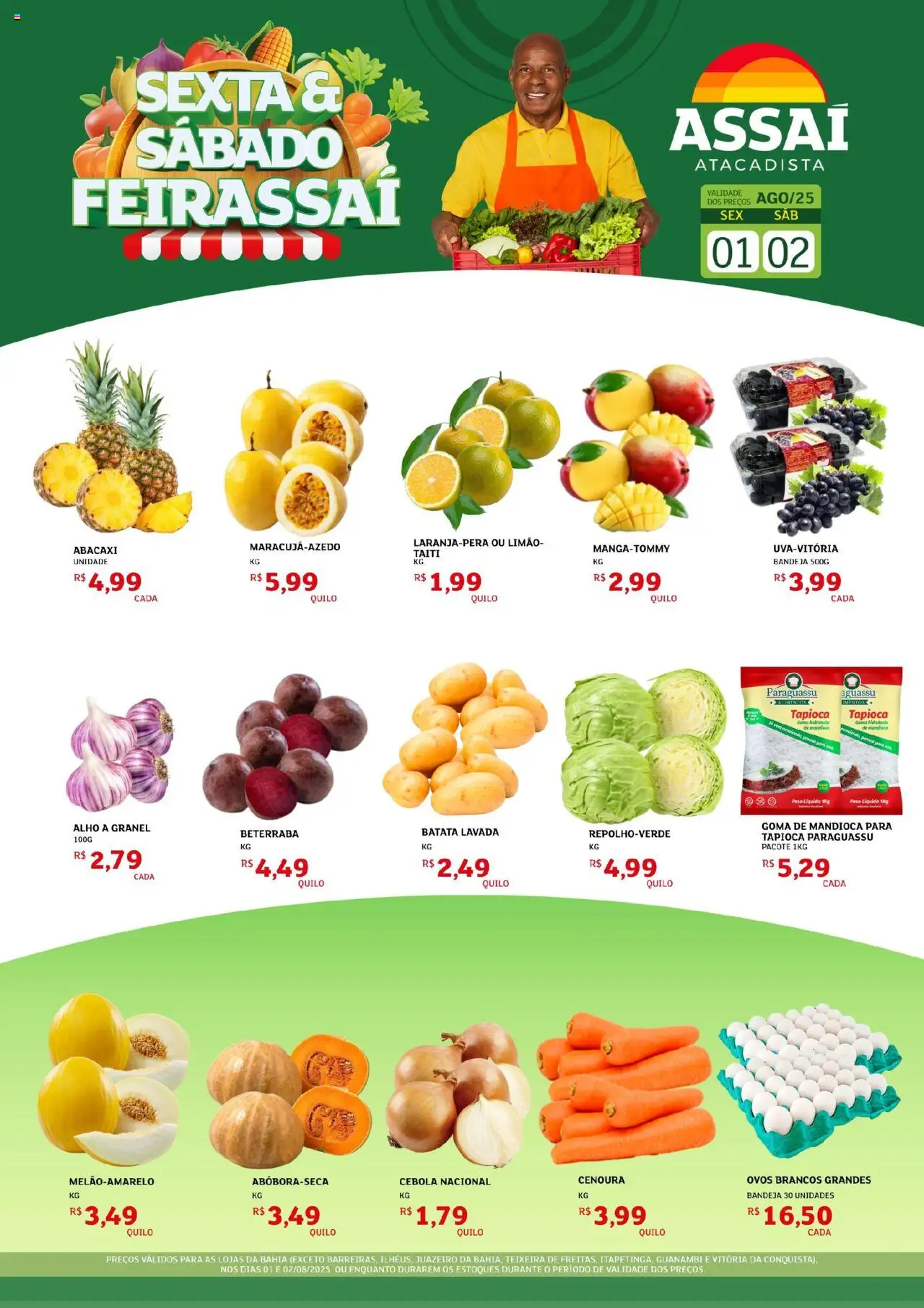 Assaí Atacadista Folheto - válido de 01.08.2025 | Página: 1 | Produtos: Cebola, Tapioca, Abacaxi, Batata