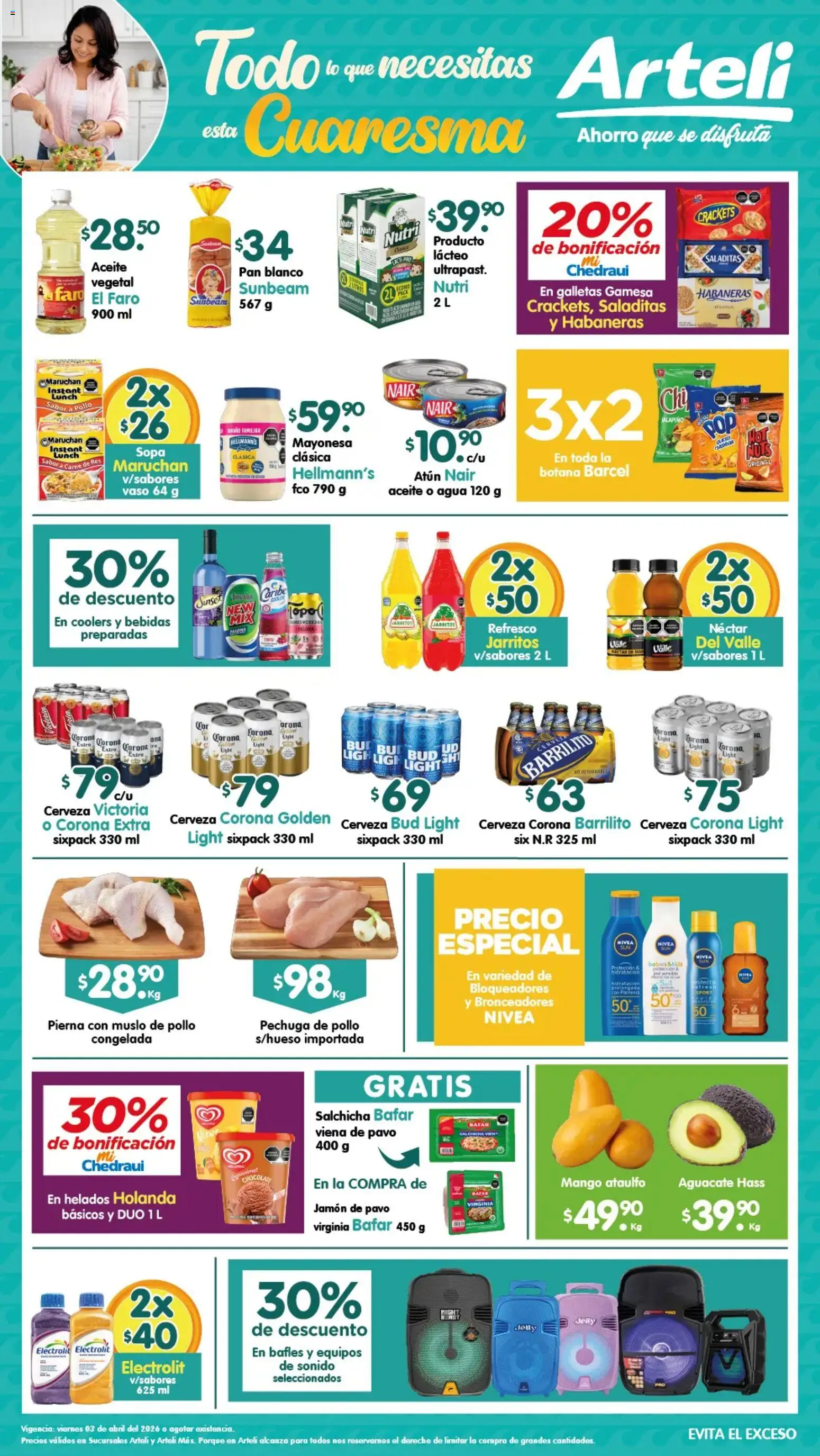 Nuevas ofertas de Arteli válidas en toda la República Mexicana desde el 03.04.2026. ¡Encuentra las mejores ofertas en Arteli folleto! | Página: 1 | Productos: Mayonesa, Mango, Aceite, Cerveza