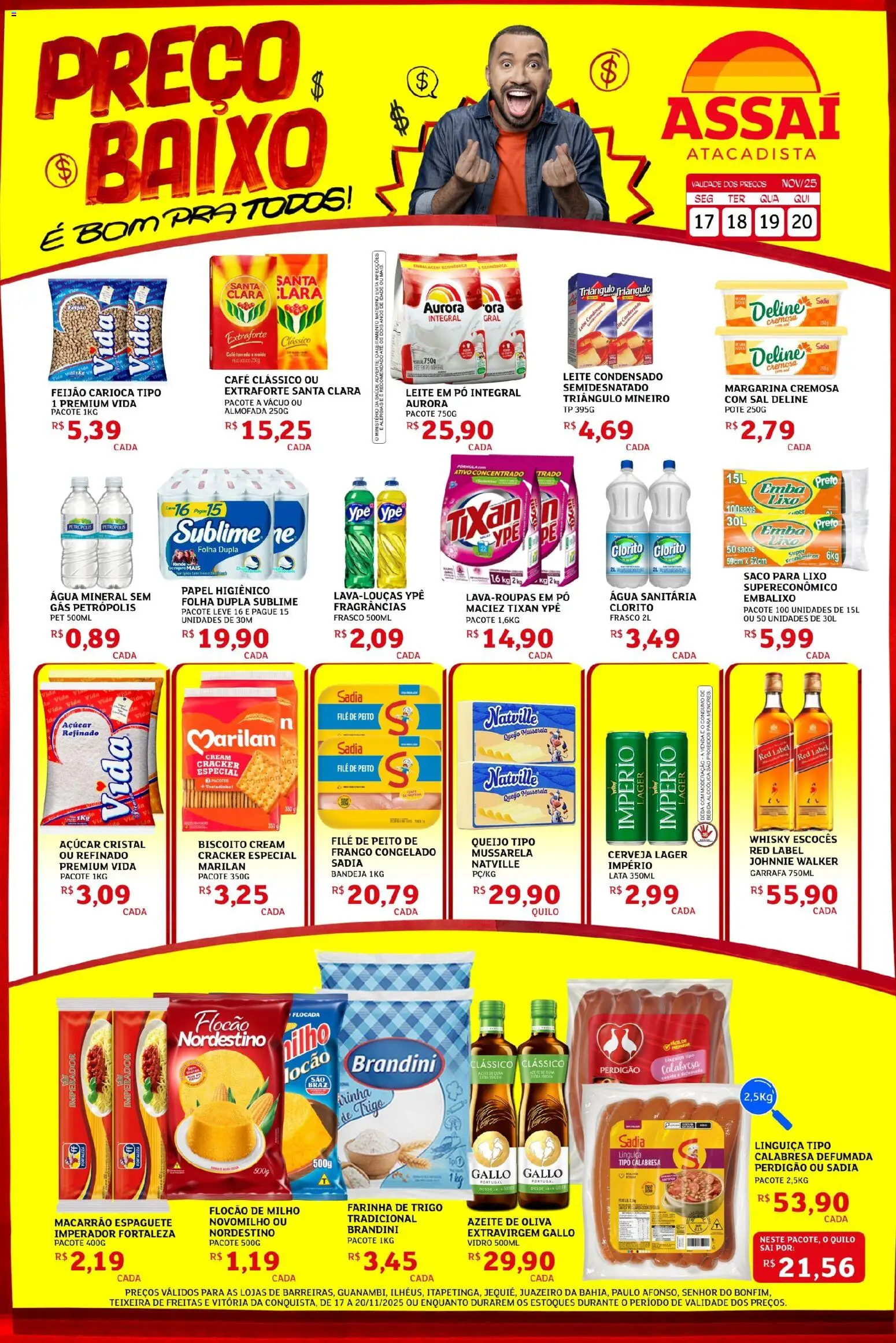 Assaí Atacadista Folheto - válido de 17.11.2025 | Página: 1 | Produtos: Saco para lixo, Queijo, Café, Água sanitária