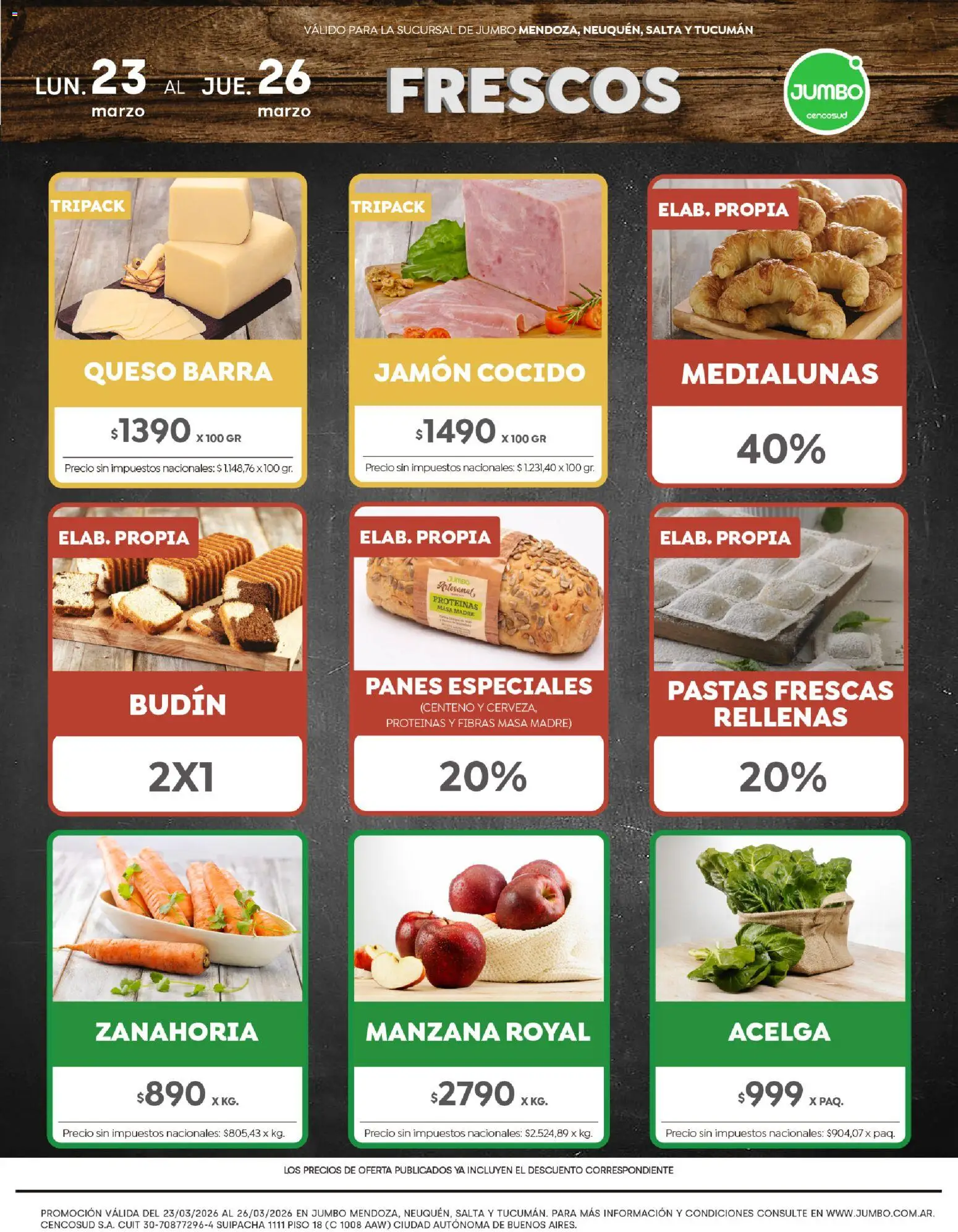 Jumbo - Ofertas | Interior │ válido desde el 23.03.2026 | Página: 1 | Productos: Manzana, Queso, Jamón, Zanahoria