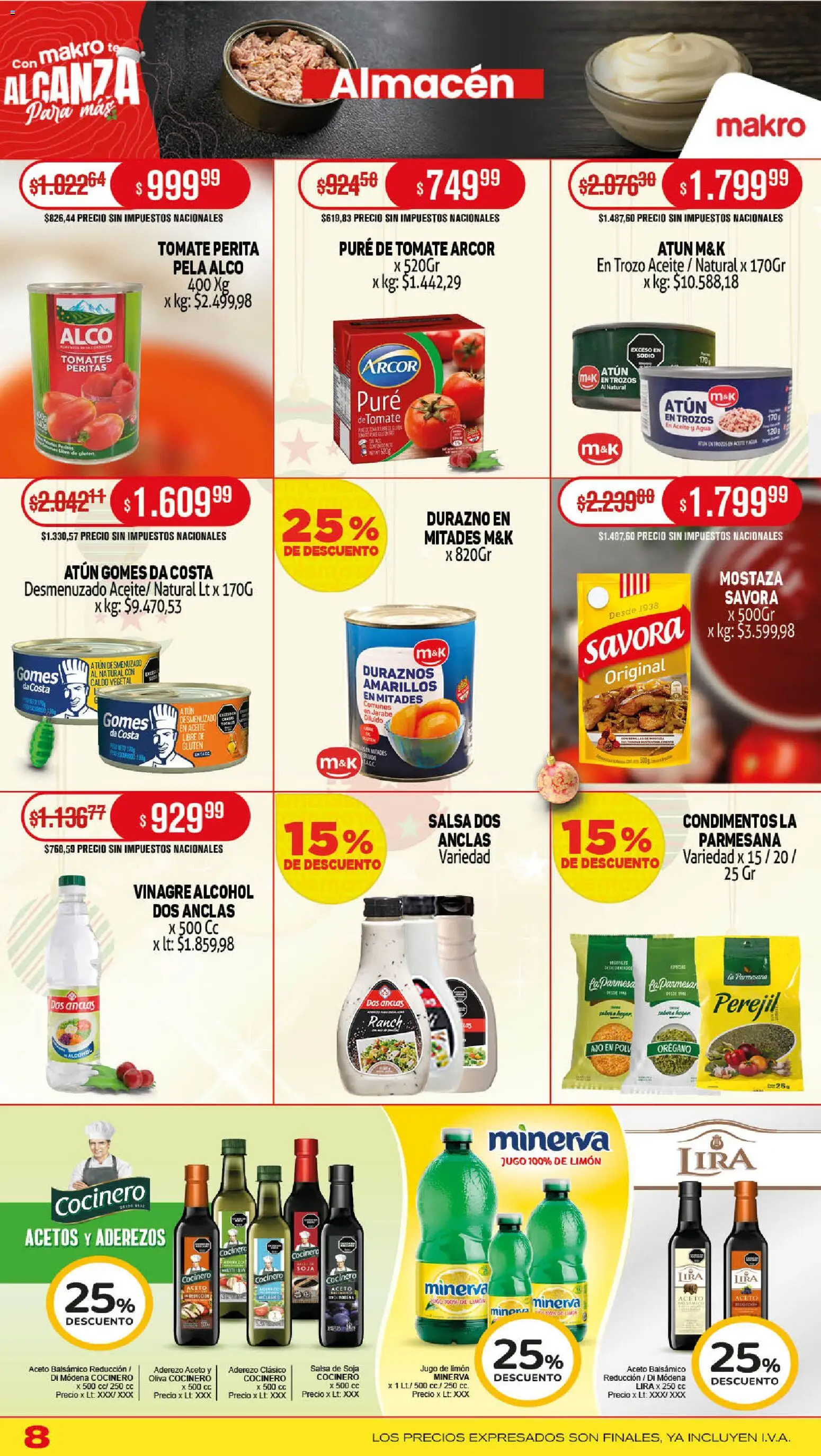 Makro ofertas │ válido desde el 11.12.2025 | Página: 8 | Productos: Aderezo, Aceto, Pure de Tomate, Jugo