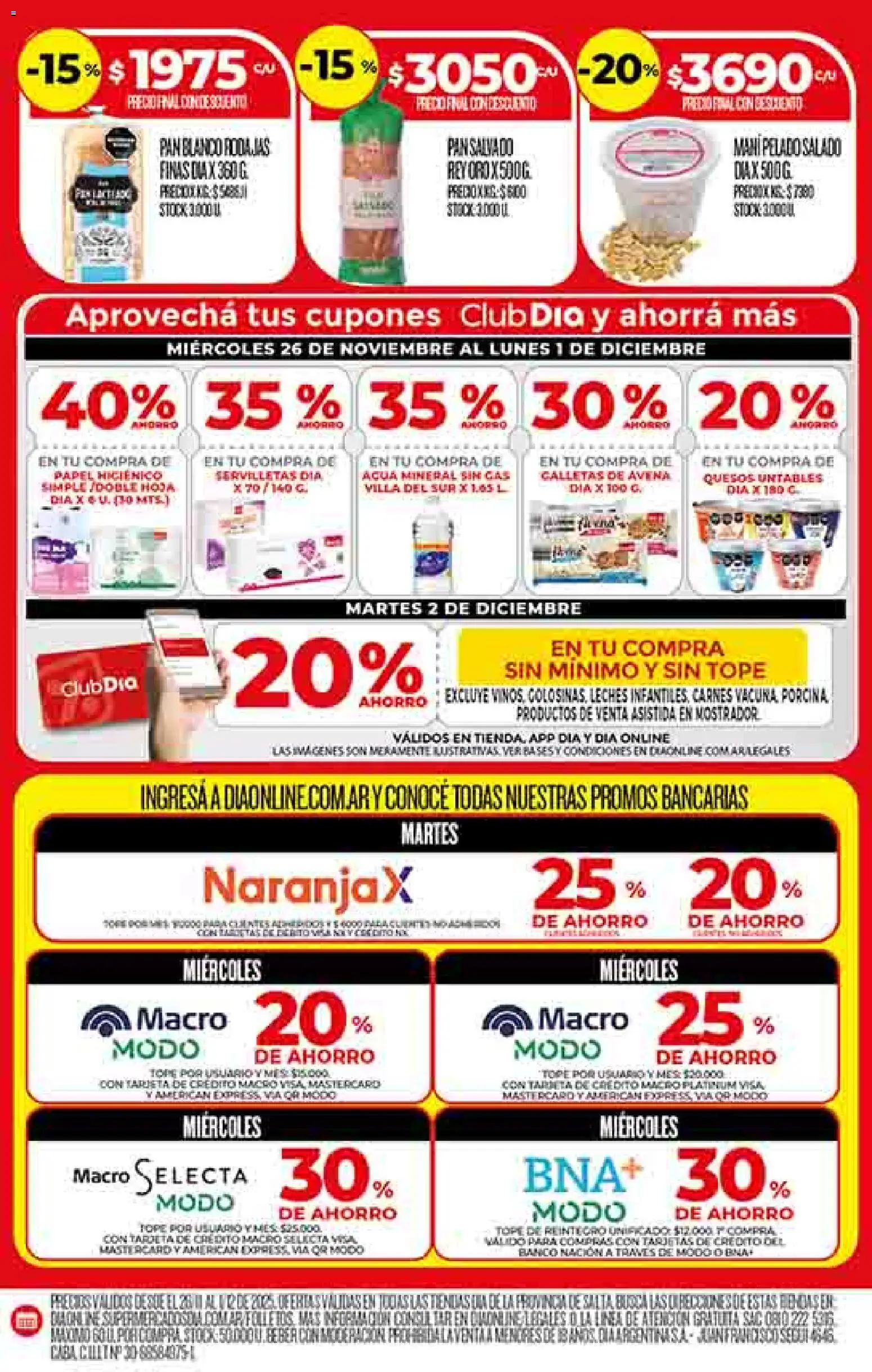 Dia - Ofertas - Salta y Jujuy │ válido desde el 26.11.2025 | Página: 34 | Productos: Servilletas, Avena, Mani, Pan