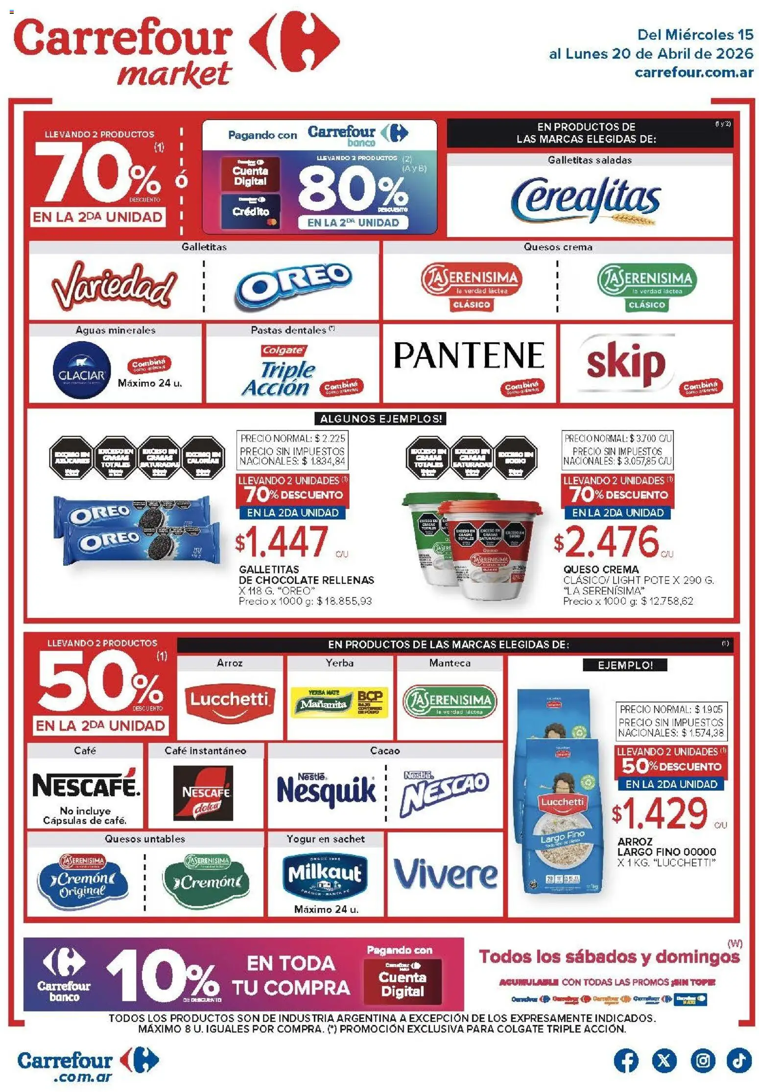 Carrefour Market - Market Paraná y Concordia │ válido desde el 15.04.2026 | Página: 1 | Productos: Queso crema, Manteca, Queso, Arroz