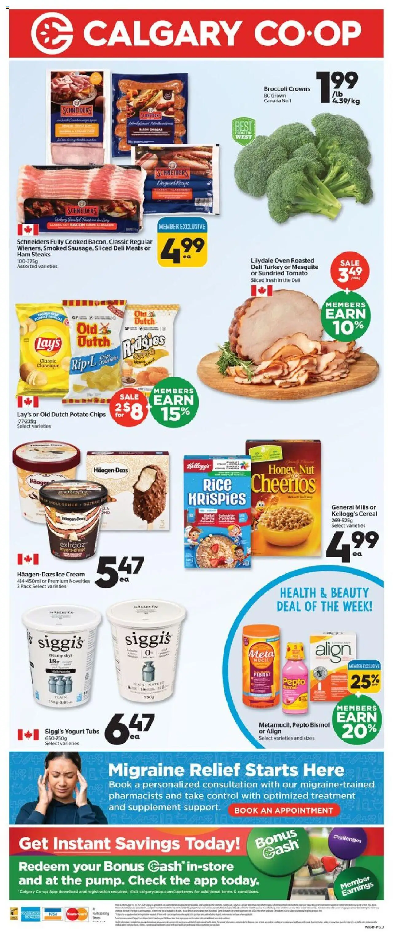 Calgary Co-op flyer valid from 14.08.2025 | Page: 3 | Products: Chips, Cream, Ice cream, Yogurt