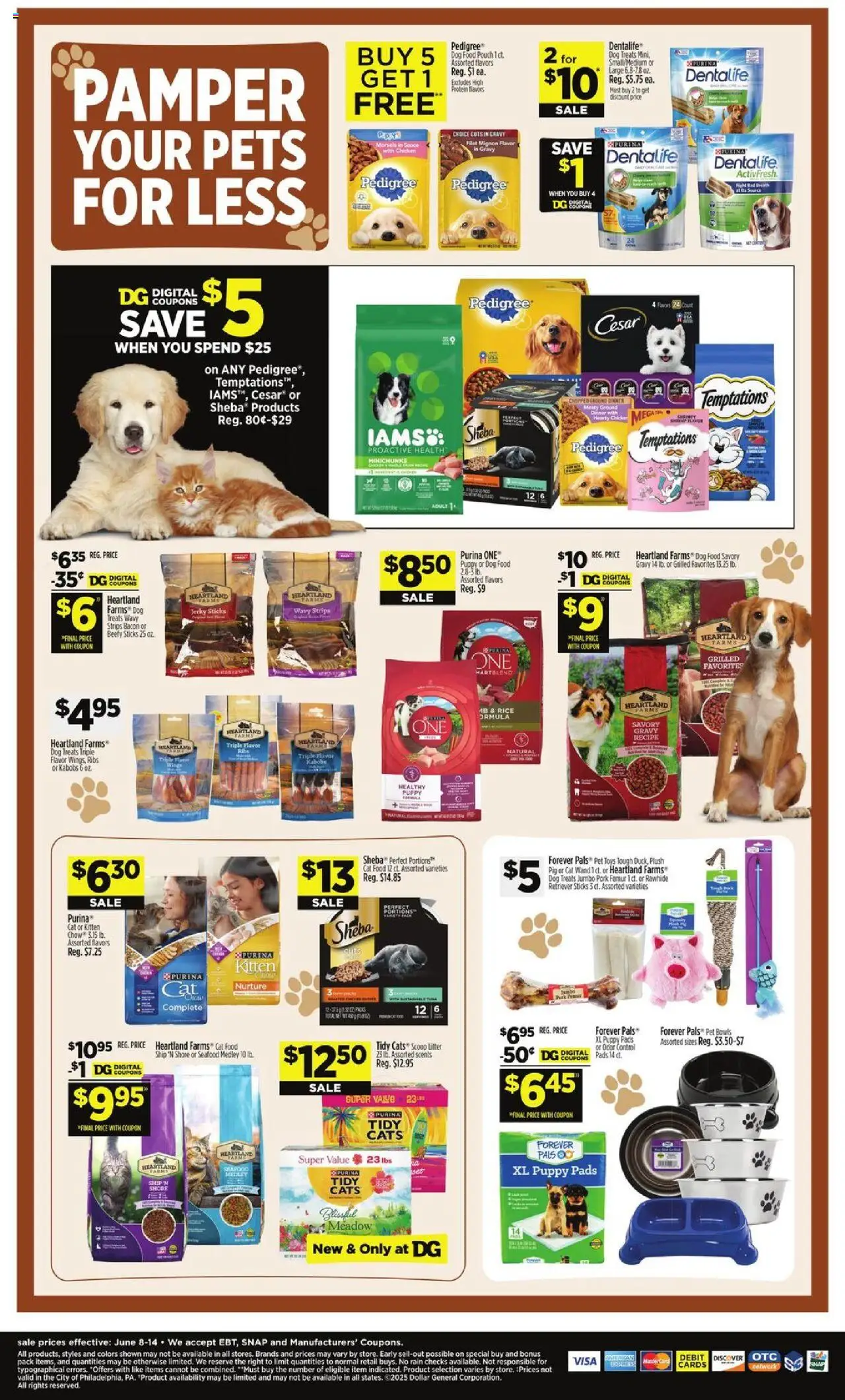 Dollar General Weekly Ad - valid from 08.06.2025 | Page: 13 | Products: Dog Treats, Pork, Pads, Seafood