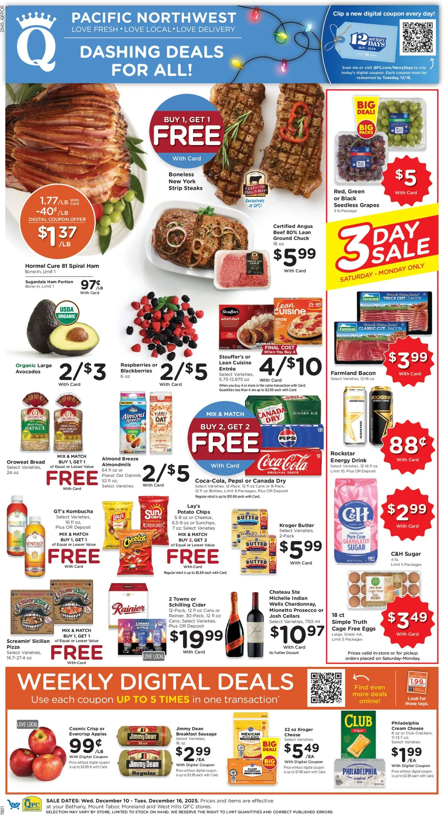 QFC Weekly Ad - OR - valid from 10.12.2025 | Page: 1 | Products: Cider, Eggs, Chips, Grapes