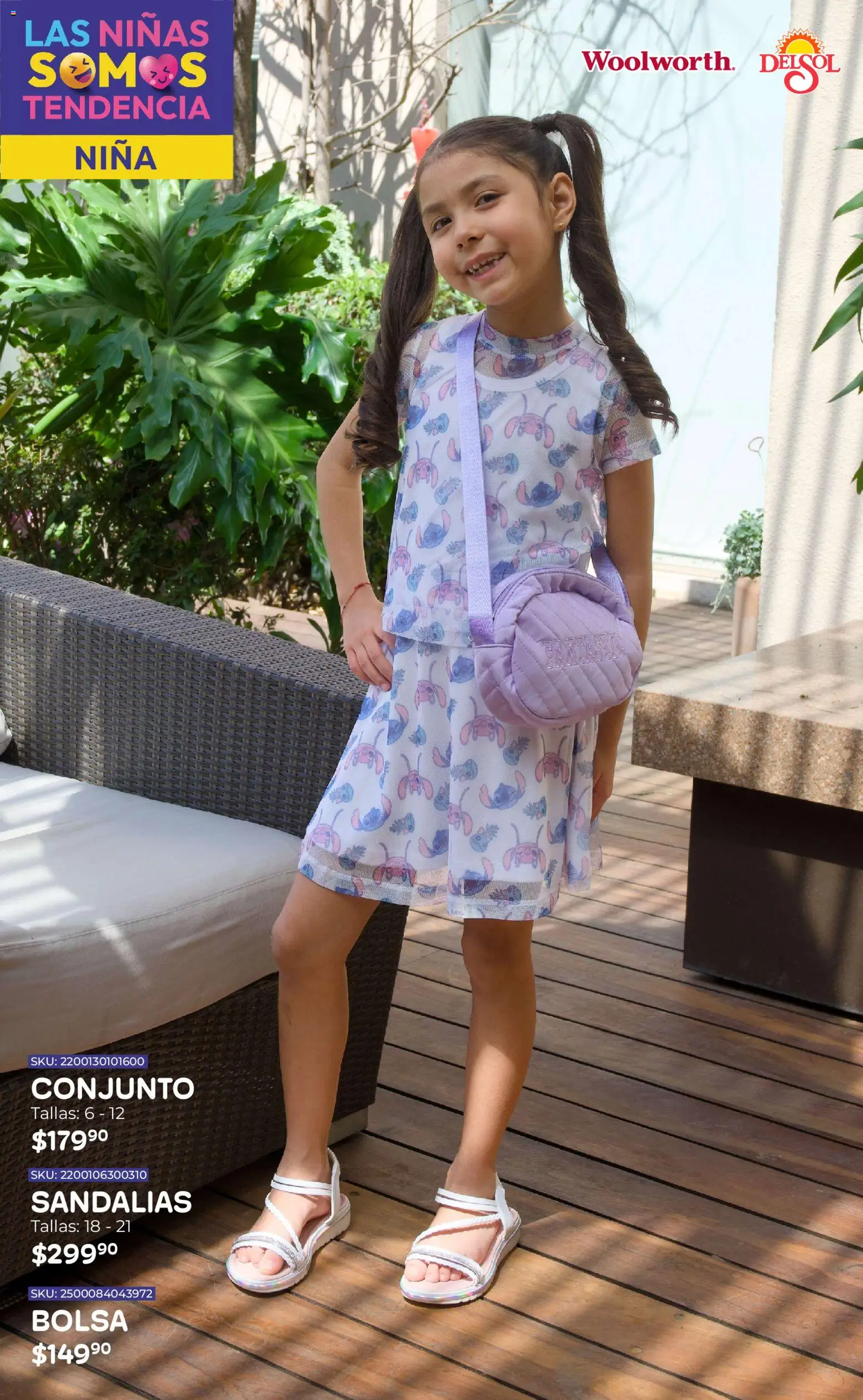 Nuevas ofertas de Del Sol y Woolworth válidas en toda la República Mexicana desde el 16.04.2026. ¡Encuentra las mejores ofertas en Del Sol y Woolworth katalog Moda Niños 2026! | Página: 7 | Productos: Bolsa, Conjunto, Sandalias