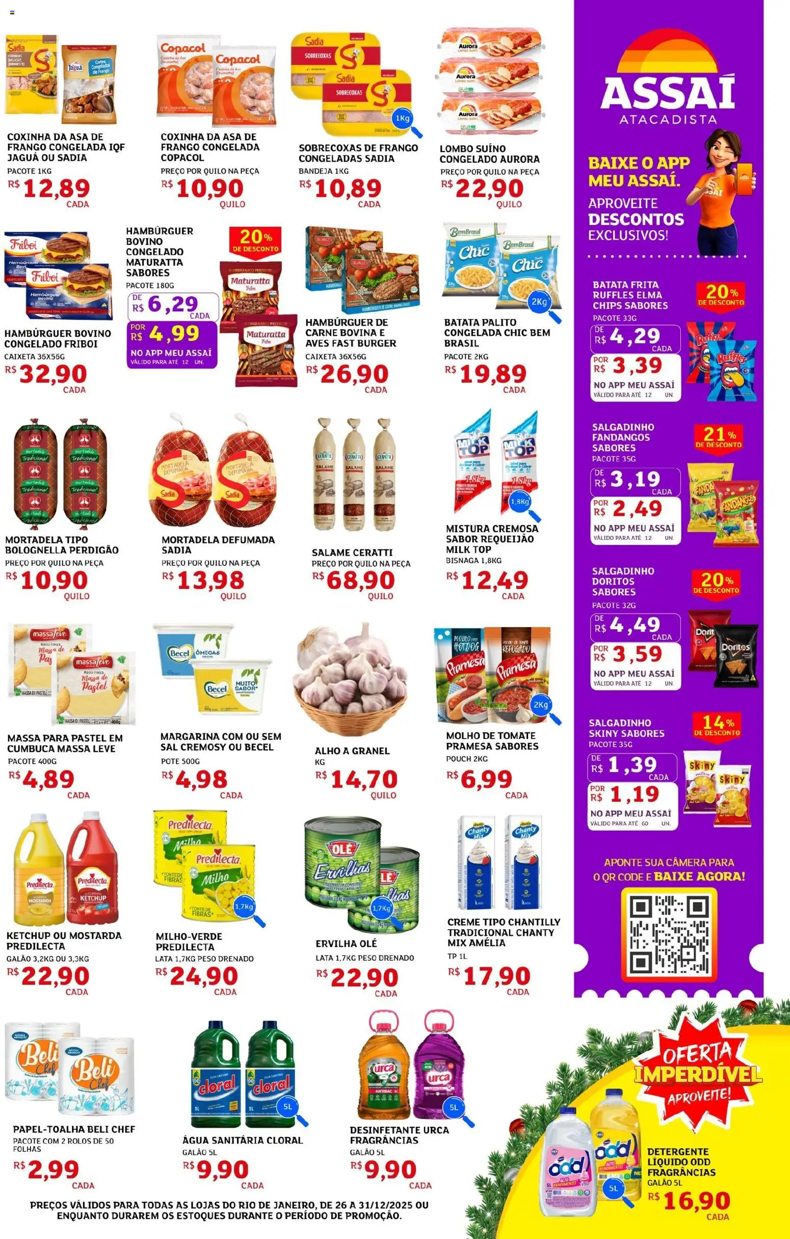Assaí Atacadista Folheto - válido de 26.12.2025 | Página: 3 | Produtos: Detergente, Lombo, Hambúrguer, Desinfetante
