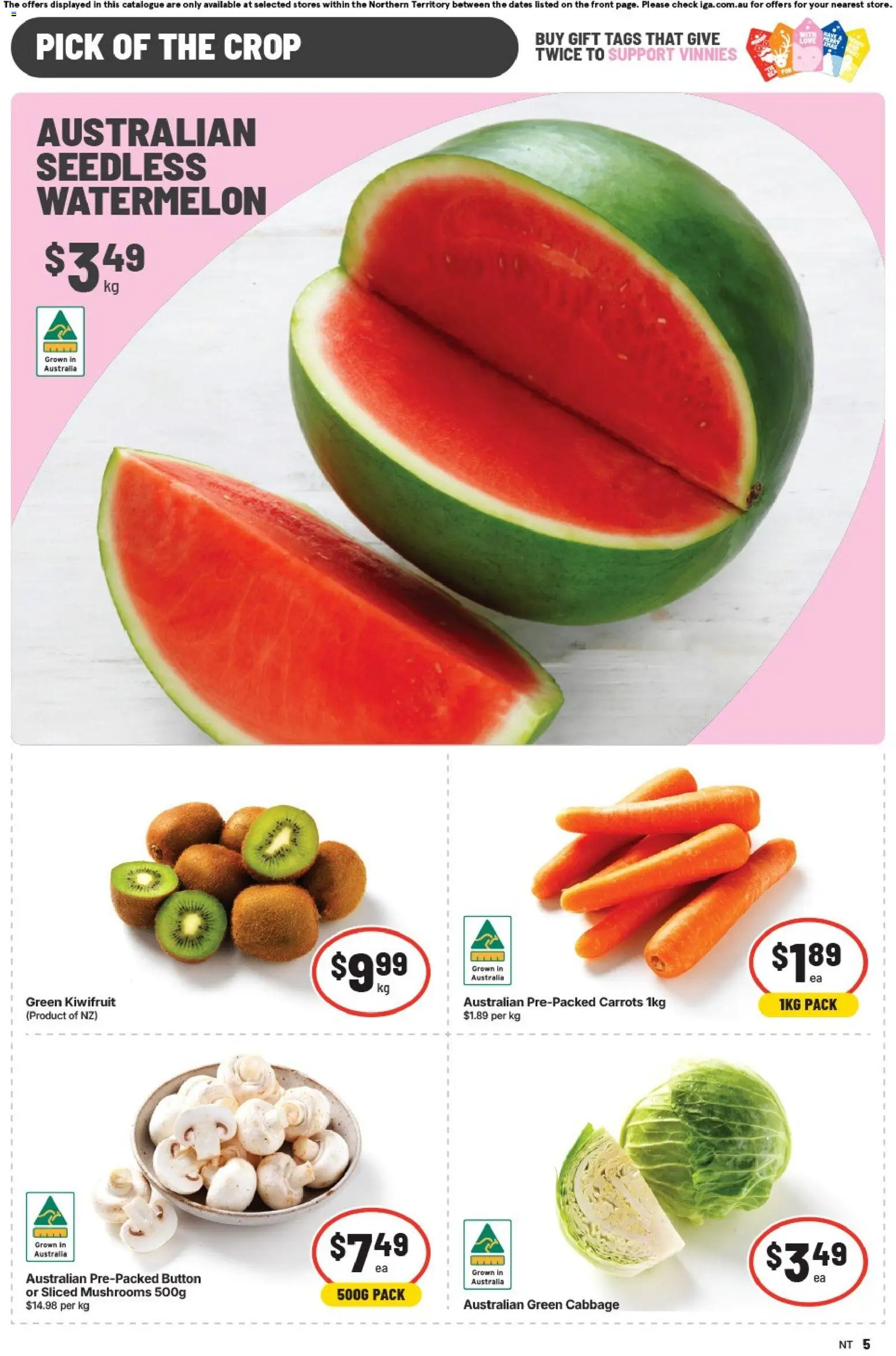 IGA catalogue - valid from 12.11.2025 | Page: 6 | Products: Mushrooms, Carrots, Cabbage, Watermelon
