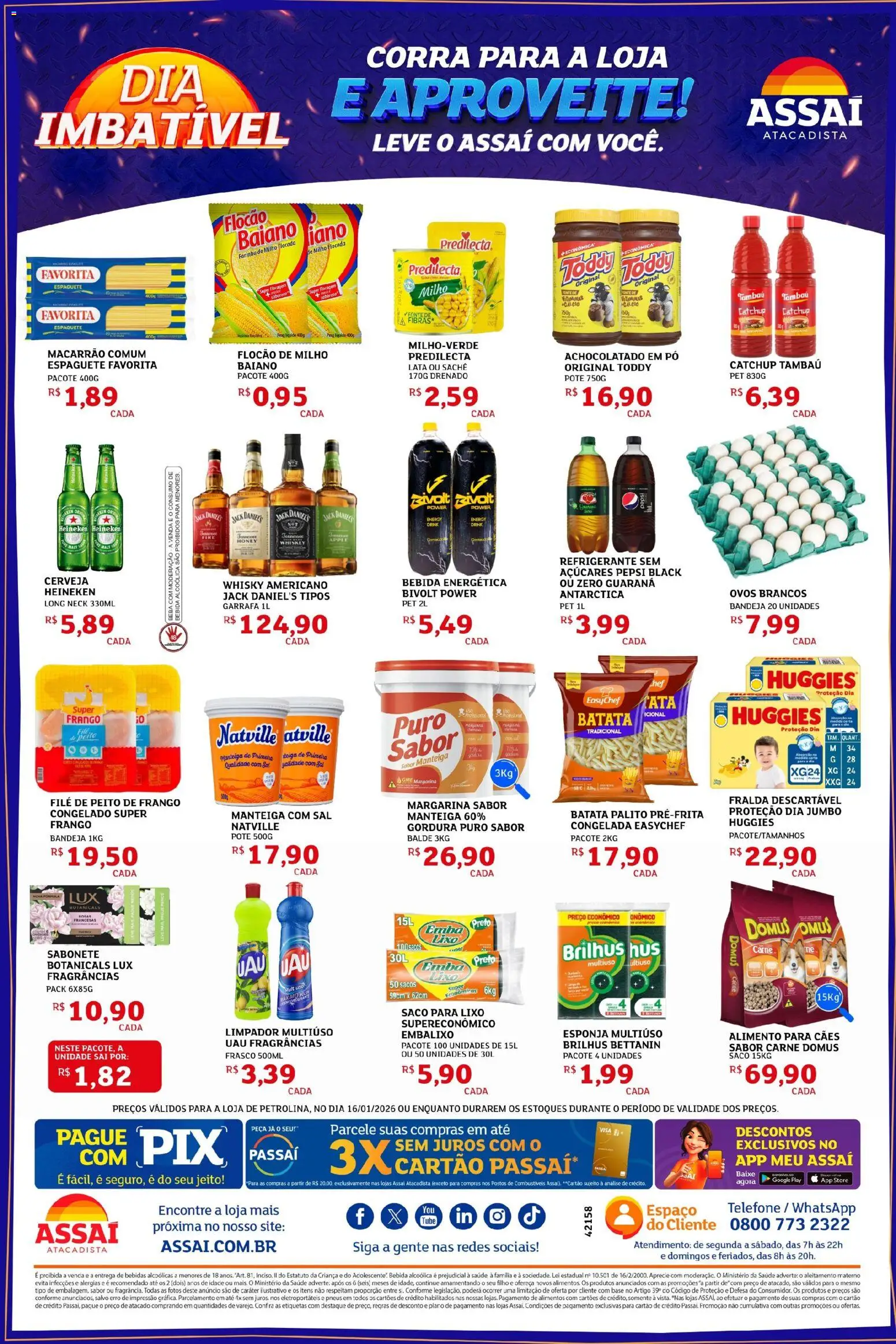 Assaí Atacadista Folheto - válido de 16.01.2026 | Página: 2 | Produtos: Esponja, Carne, Refrigerante, Telefone