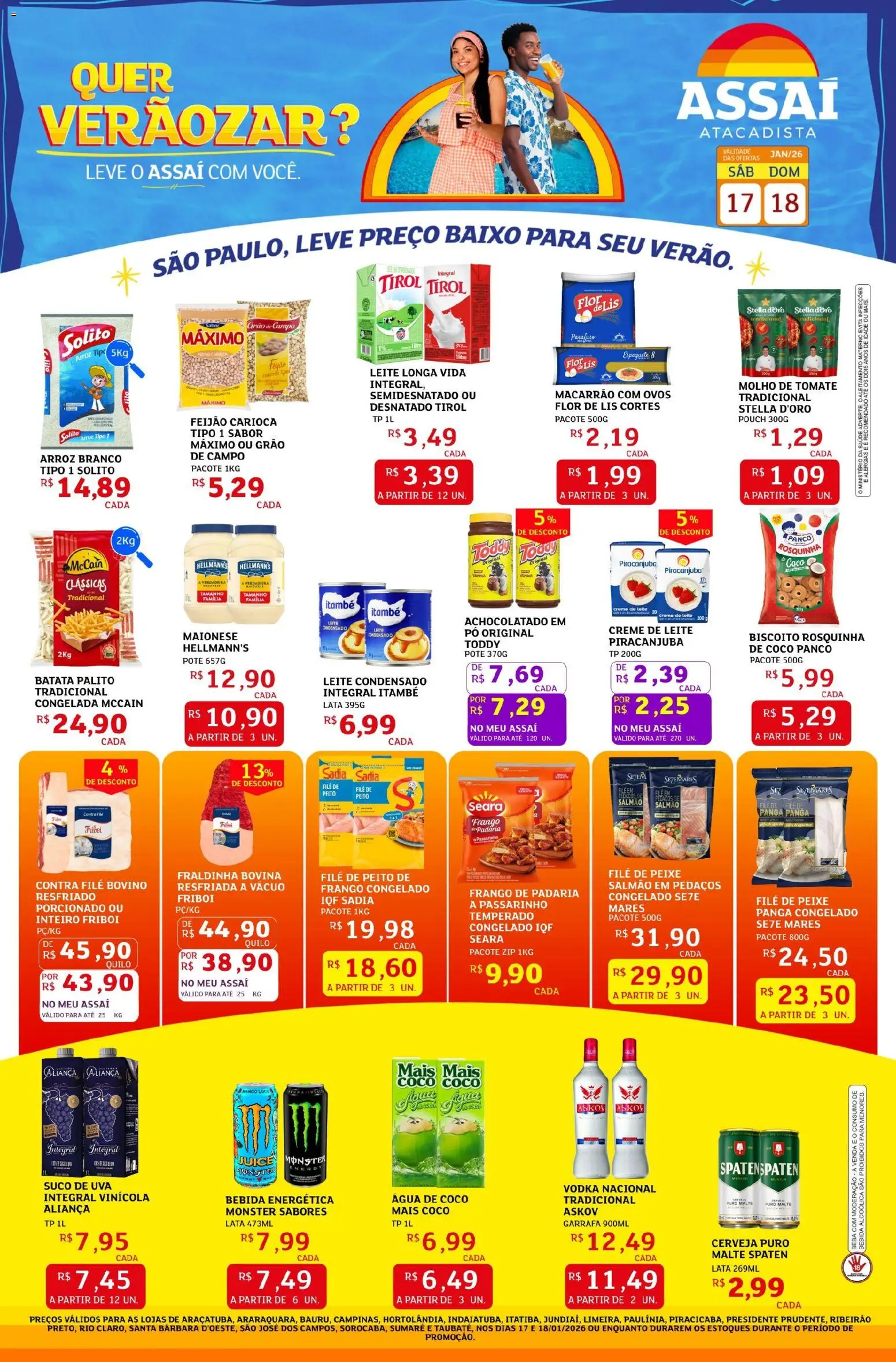 Assaí Atacadista Folheto - válido de 17.01.2026 | Página: 1 | Produtos: Fraldinha, Macarrão, Baixo, Monster
