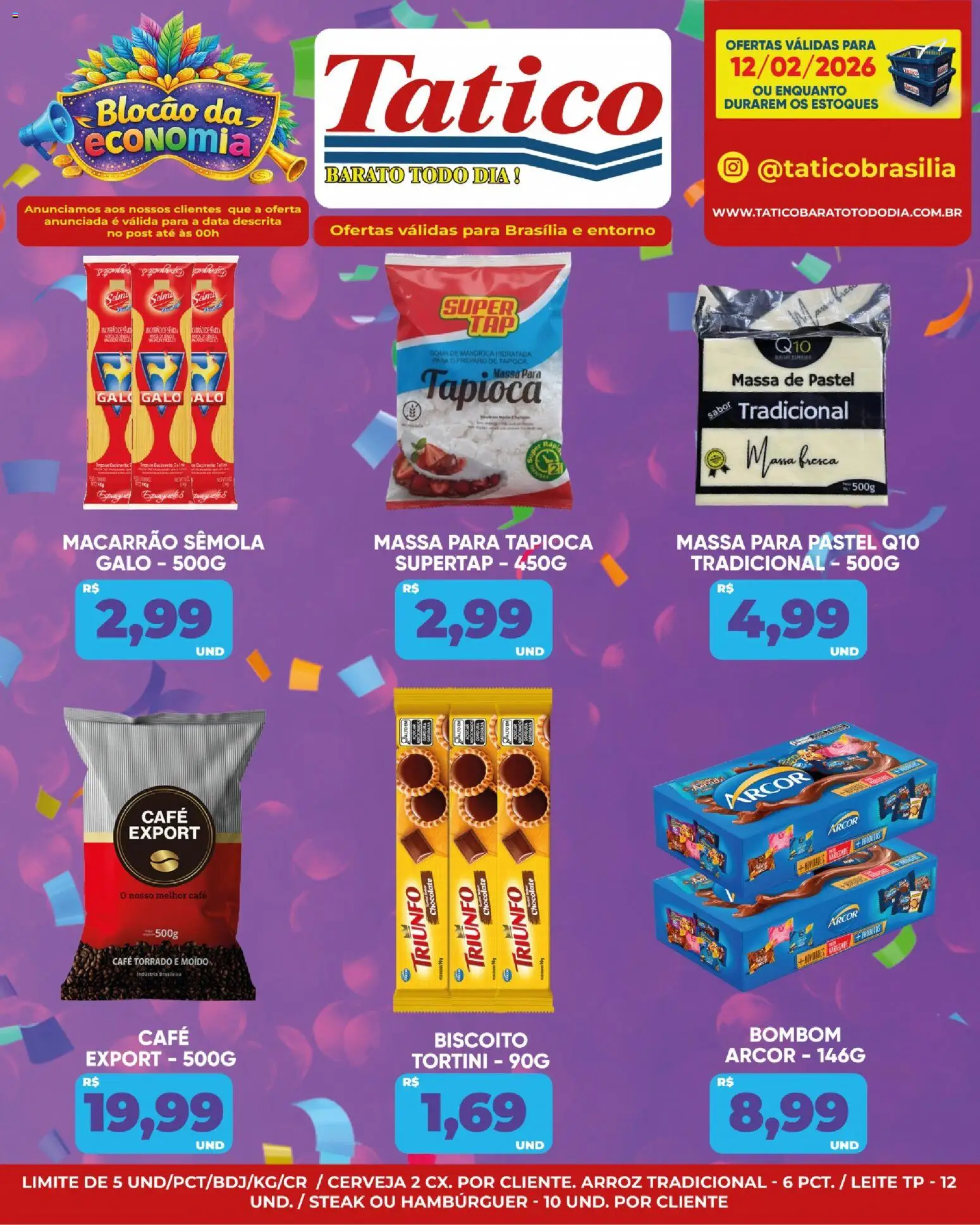 Tatico Folheto - válido de 12.02.2026 | Página: 4 | Produtos: Biscoito, Tapioca, Massa, Hambúrguer