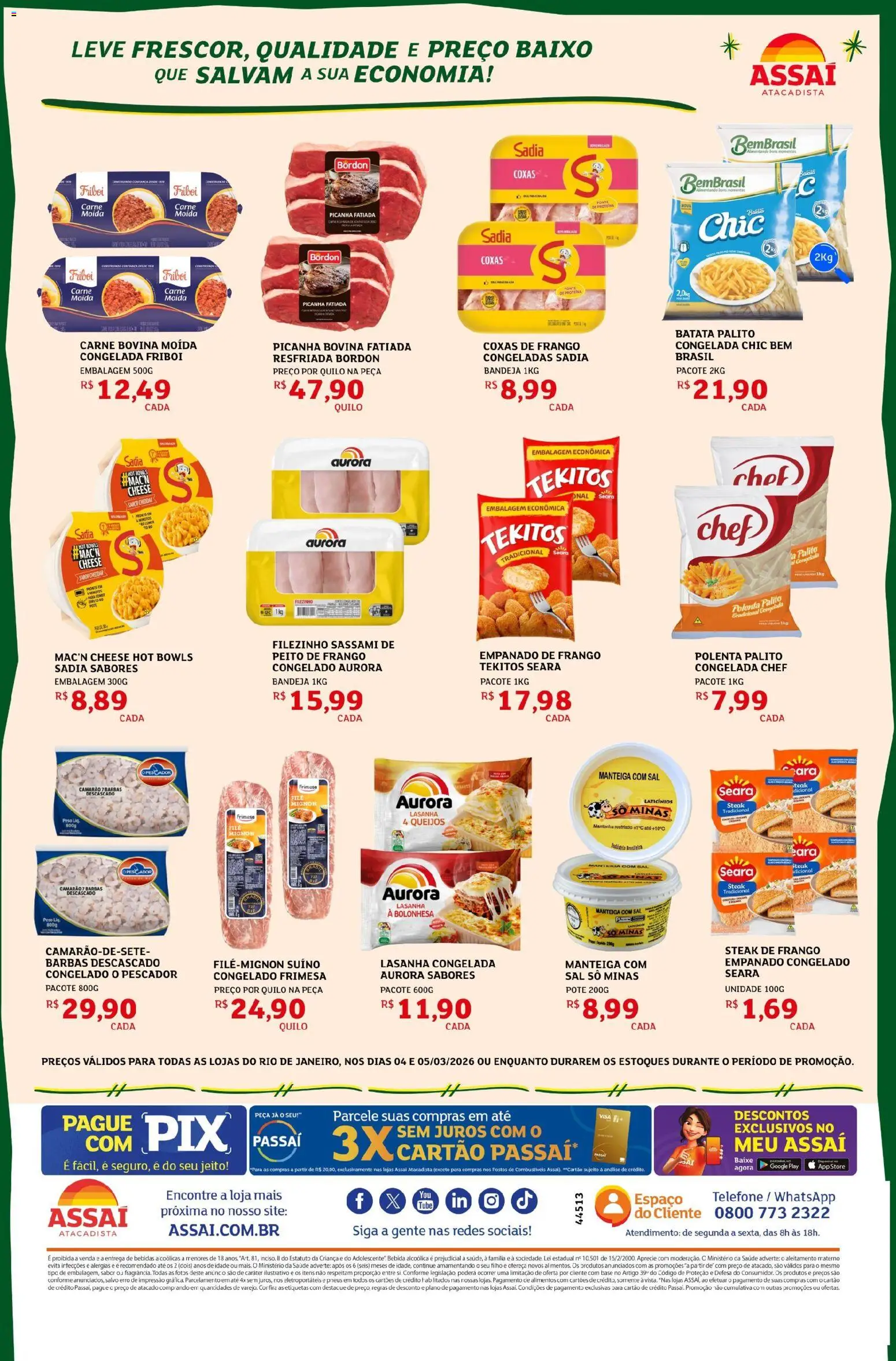 Assaí Atacadista Folheto - válido de 04.03.2026 | Página: 2 | Produtos: Cheddar, Baixo, Sal, Peito de frango
