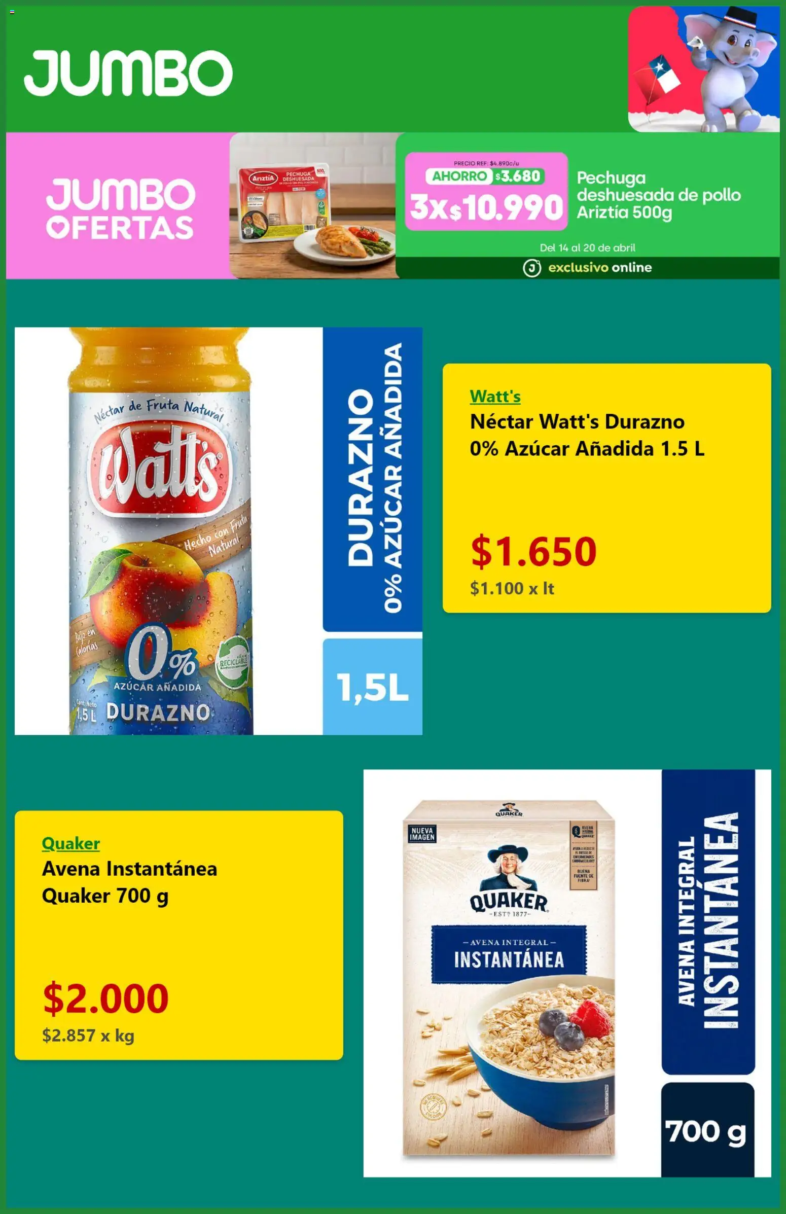 Jumbo Ofertas  │ válido desde el 14.04.2026 | Página: 4 | Productos: Avena, Pollo, Azucar, Fuente