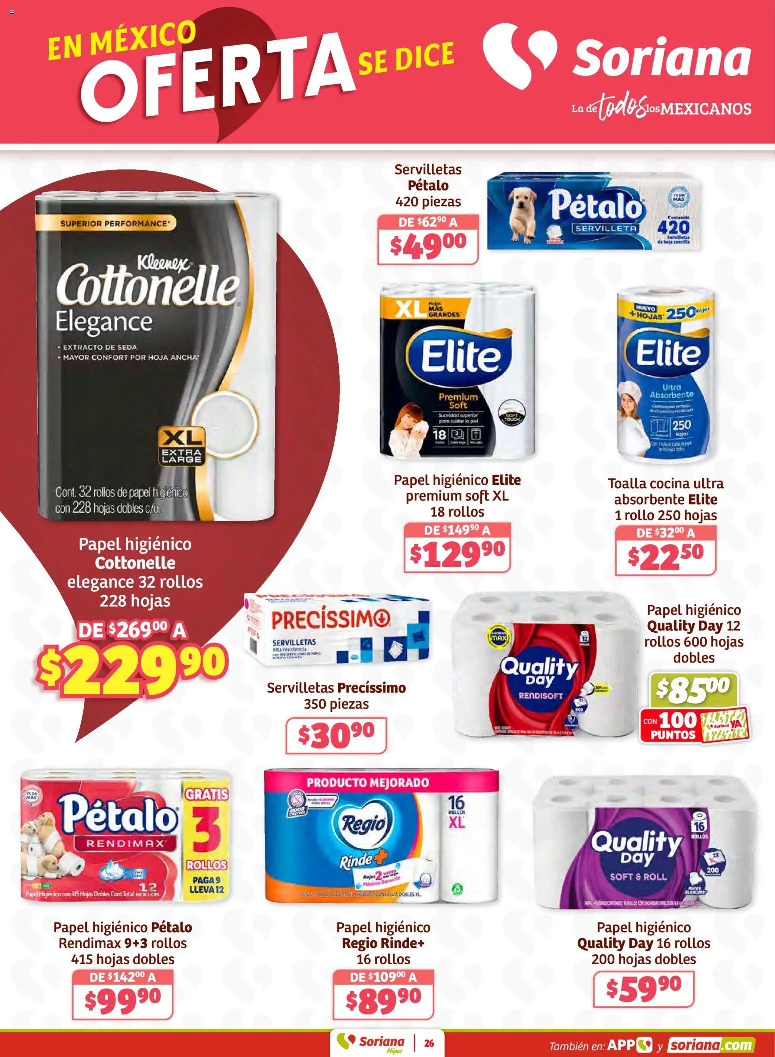 Nuevas ofertas de Soriana válidas en toda la República Mexicana desde el 12.02.2026. ¡Encuentra las mejores ofertas en Soriana - Preciazazaso Híper: BCS, Jal, Nay, Sin, Son! | Página: 26 | Productos: Huevo, Papel higiénico, Cocina, Servilletas