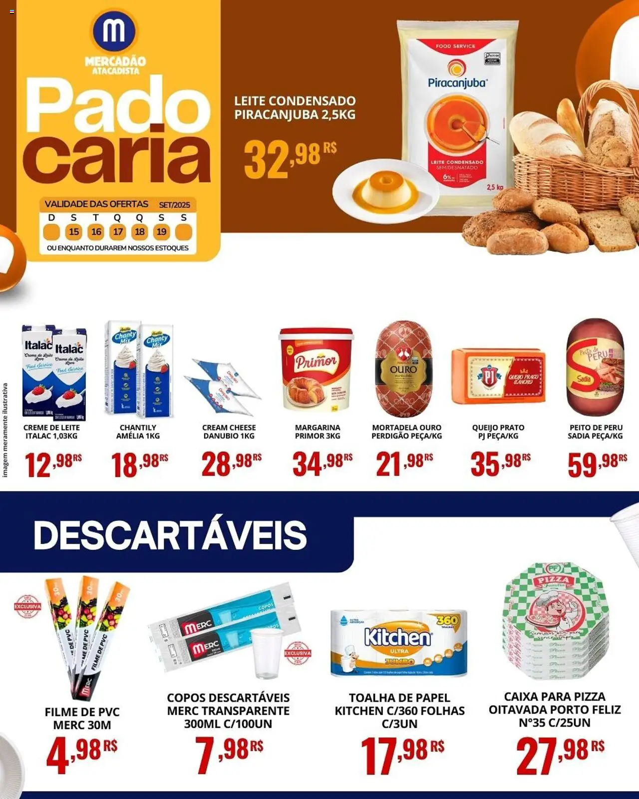 Mercadão Atacadista Folheto - válido de 15.09.2025 | Página: 3 | Produtos: filme de PVC, Leite, Copos descartáveis, Peito de peru