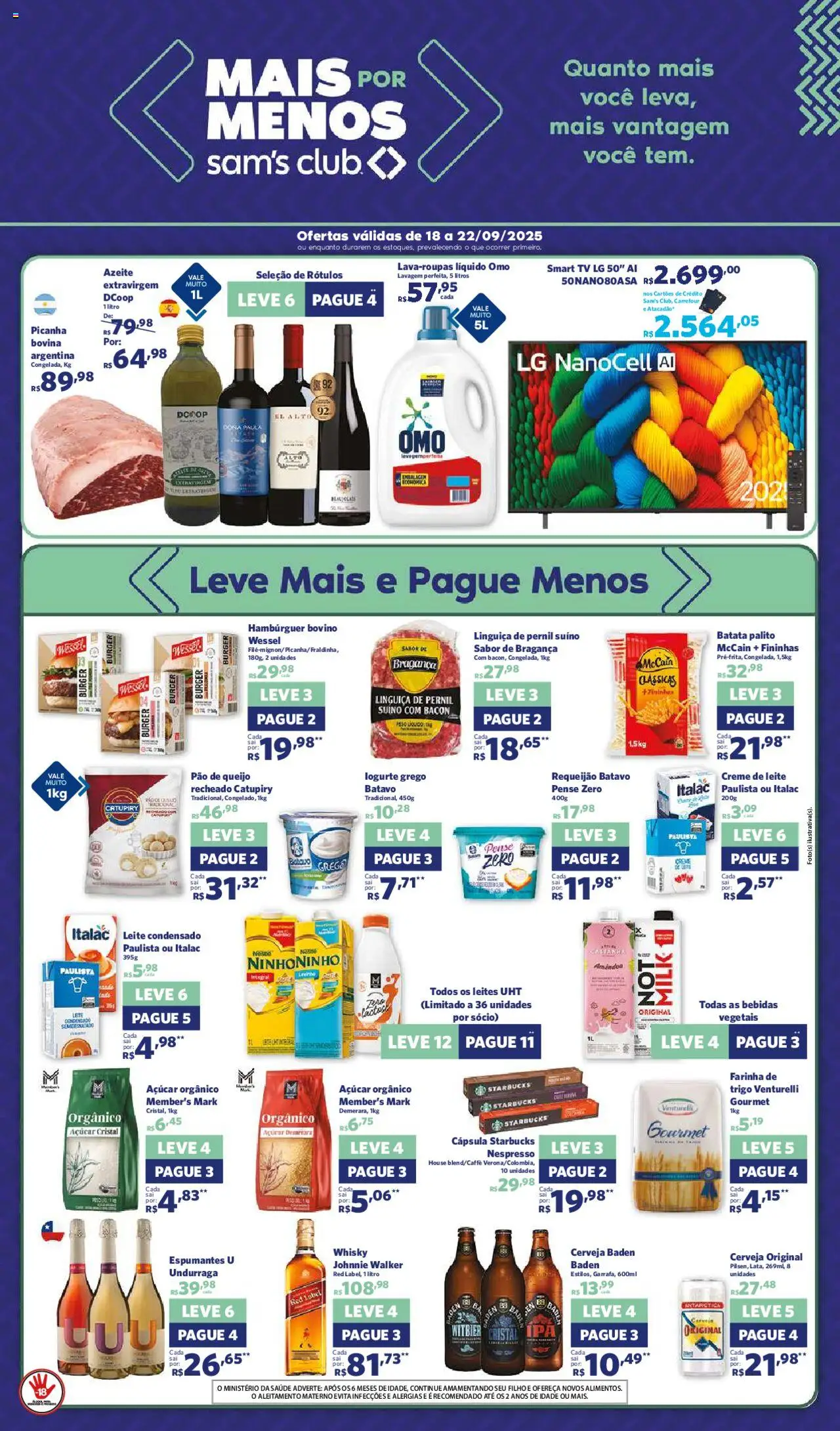 Sam's Club Folheto - válido de 18.09.2025 | Página: 1 | Produtos: Whisky, Picanha, Pão, Cerveja
