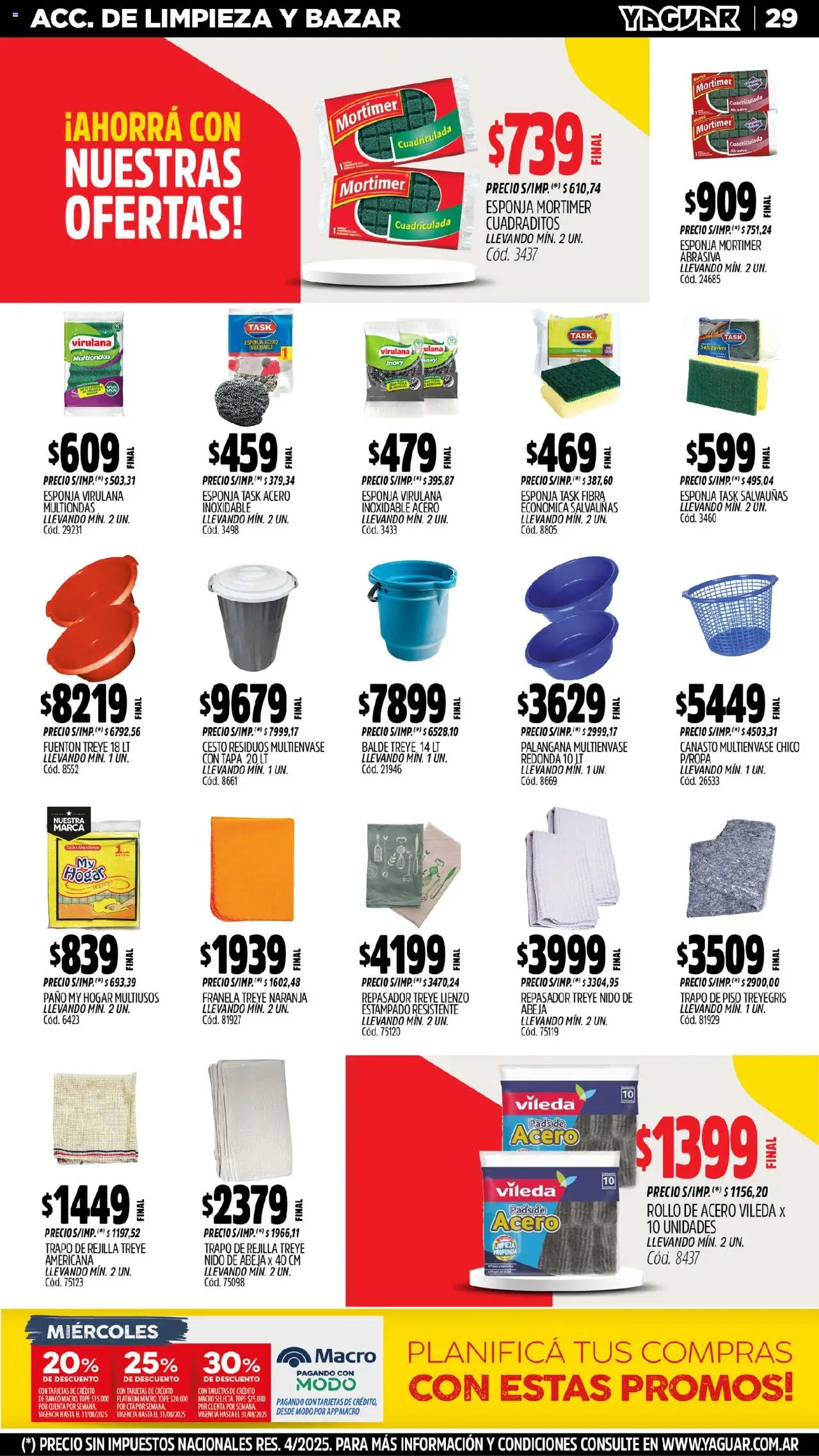 Yaguar - Santa Fe │ válido desde el 18.08.2025 | Página: 29 | Productos: Banco, Rejilla, Repasador, Esponja