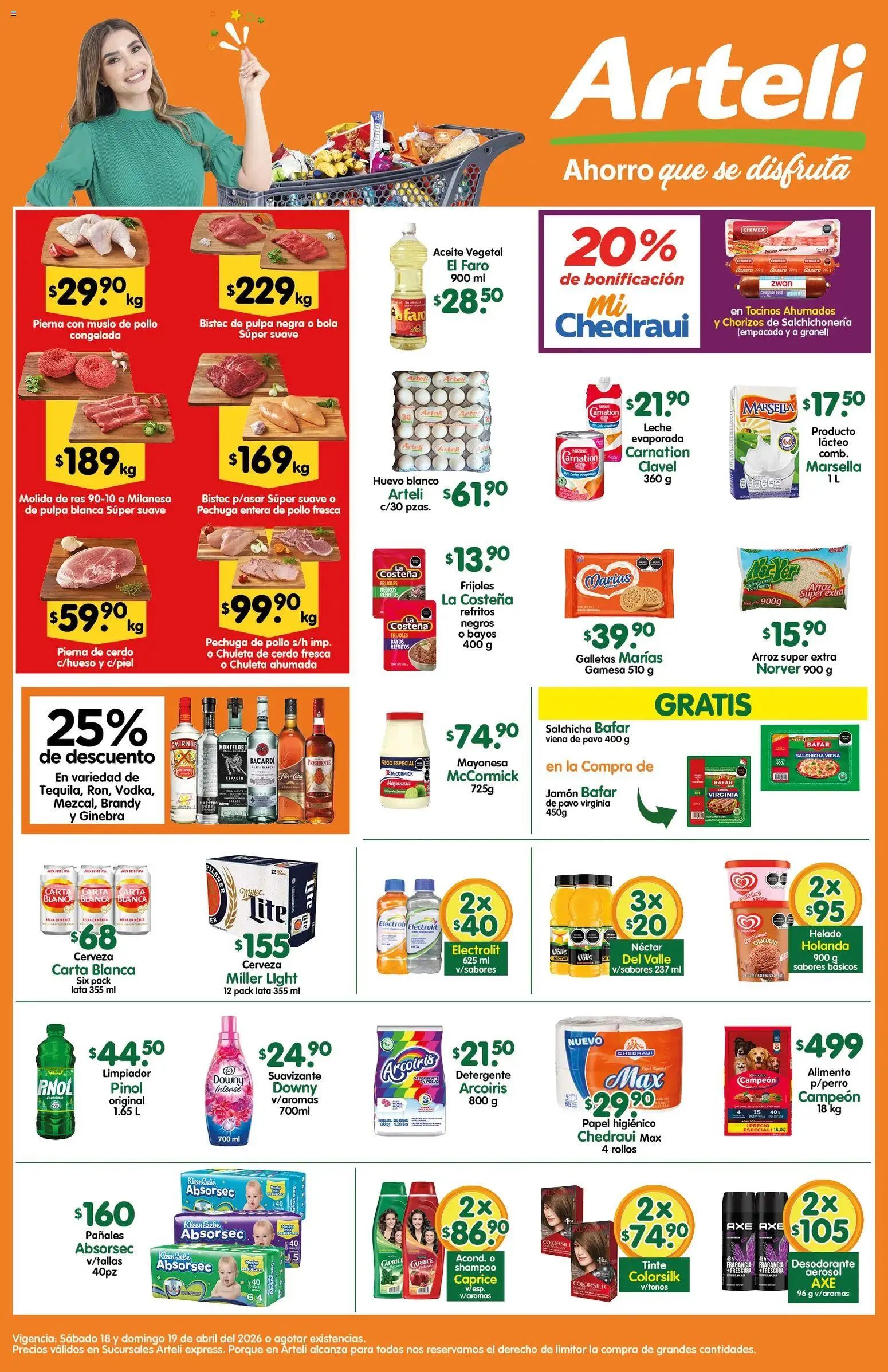 Nuevas ofertas de Arteli válidas en toda la República Mexicana desde el 18.04.2026. ¡Encuentra las mejores ofertas en Arteli folleto Express! | Página: 1 | Productos: Cerveza, Cerdo, Galletas, Limpiador