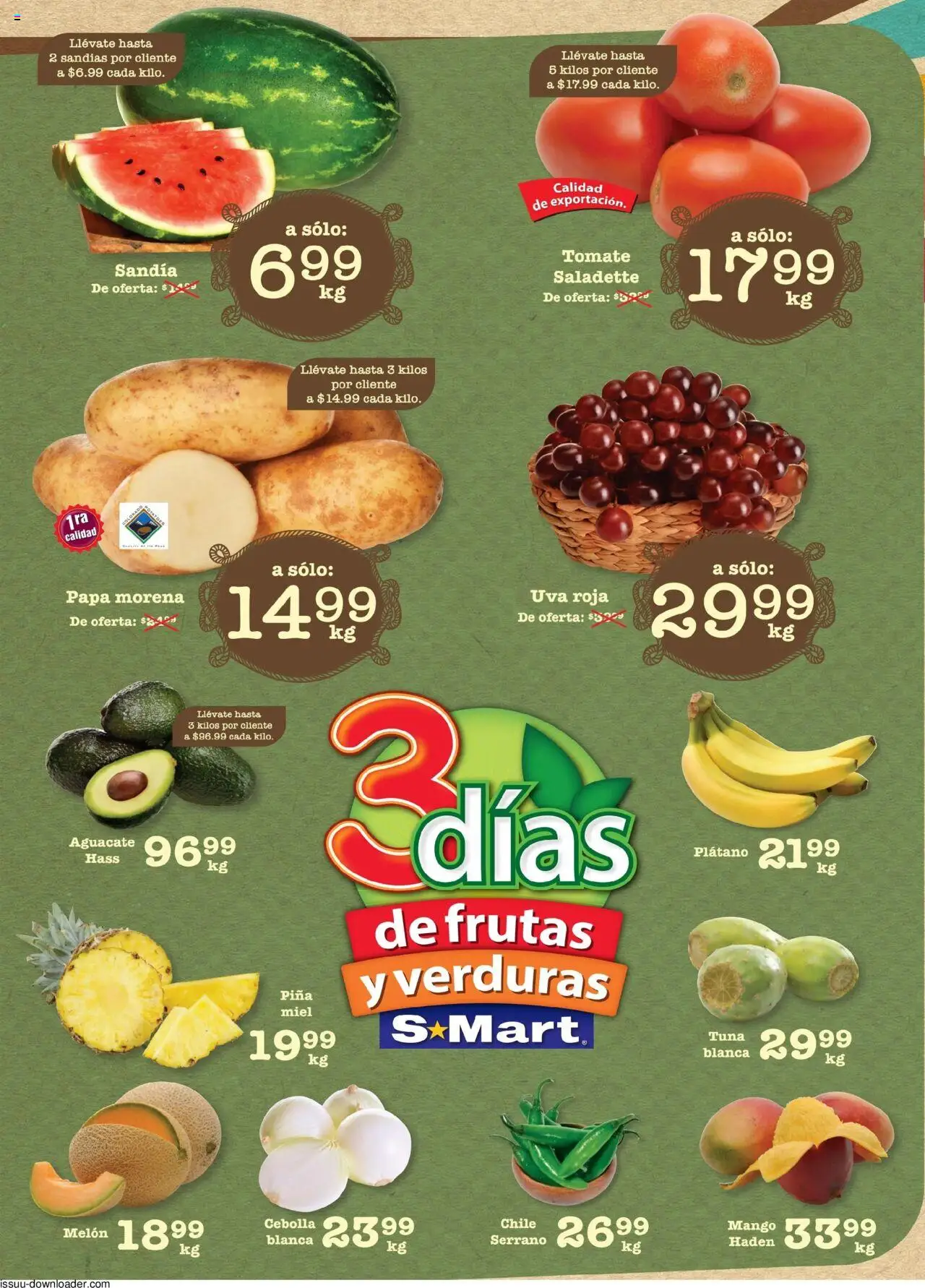Nuevas ofertas de S-Mart válidas en toda la República Mexicana desde el 15.07.2025. ¡Encuentra las mejores ofertas en S-Mart - Folleto - Nuevo Laredo! | Página: 1 | Productos: Sandía, Tomate, Aguacate, Piña