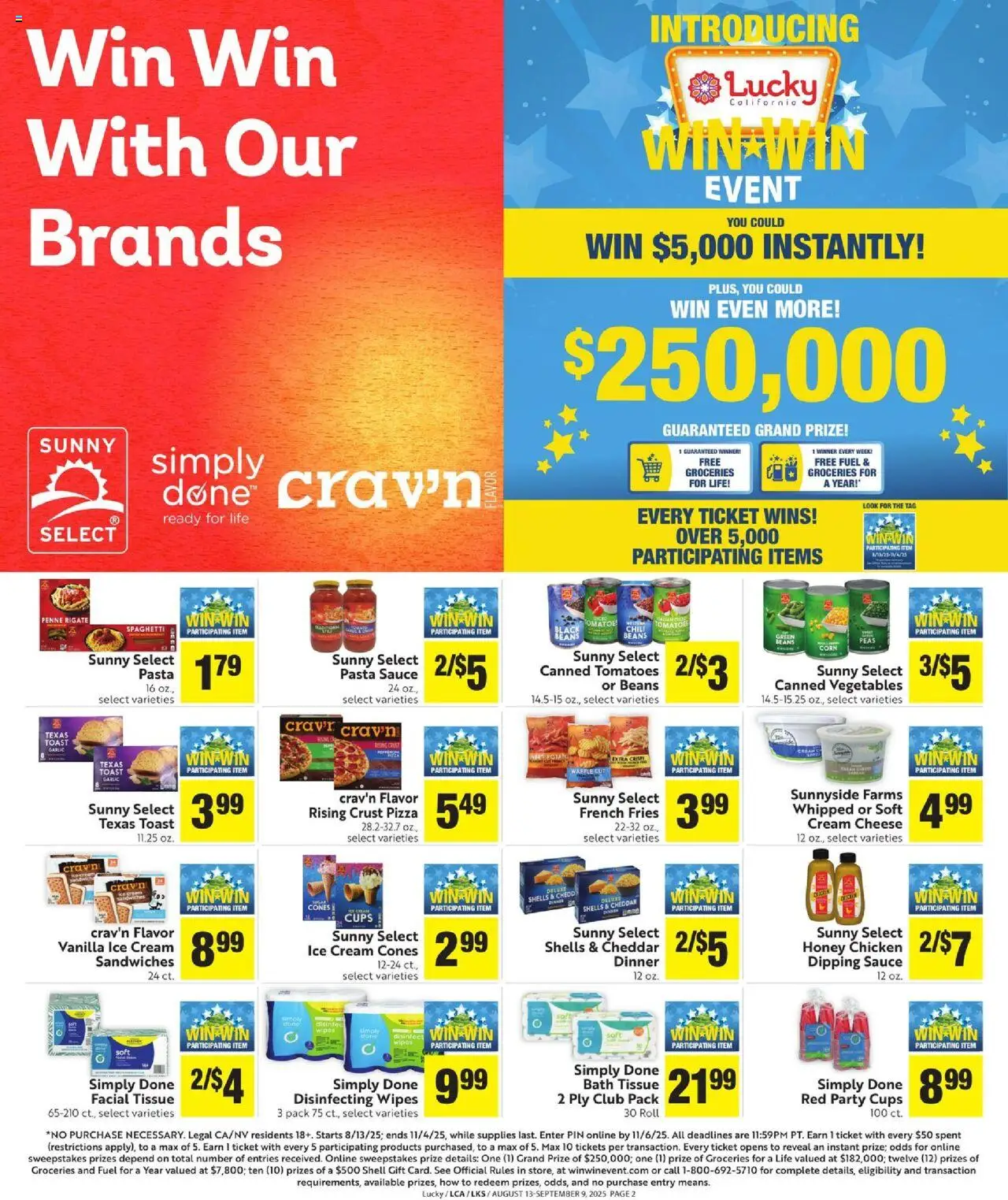 Lucky Supermarkets Save Even More - valid from 13.08.2025 | Page: 2 | Products: Cheese, Tomatoes, Pasta, Garlic
