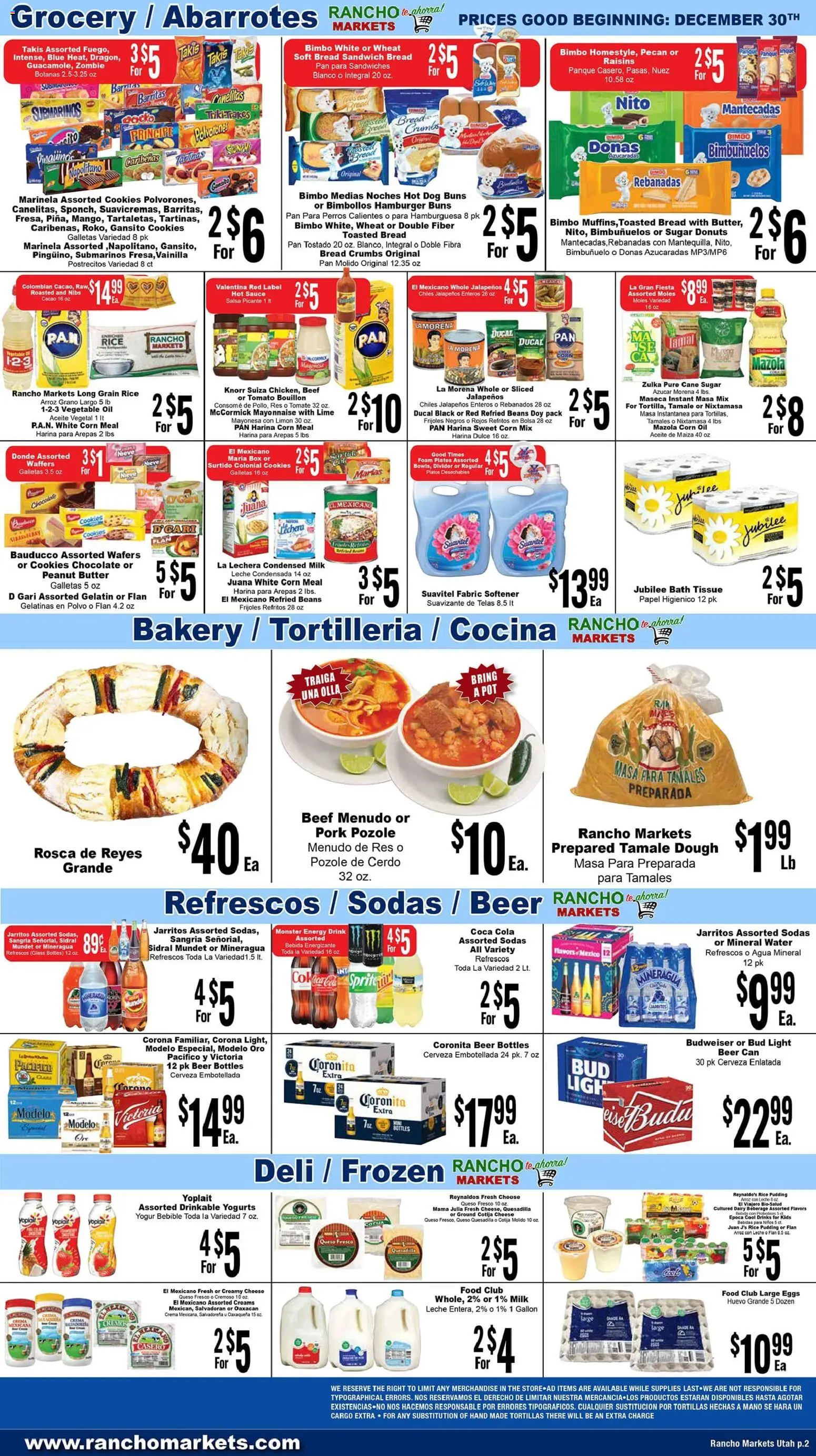 Rancho Markets Weekly Ad - valid from 30.12.2025 | Page: 2 | Products: Bath, Beer, Beef, Sugar